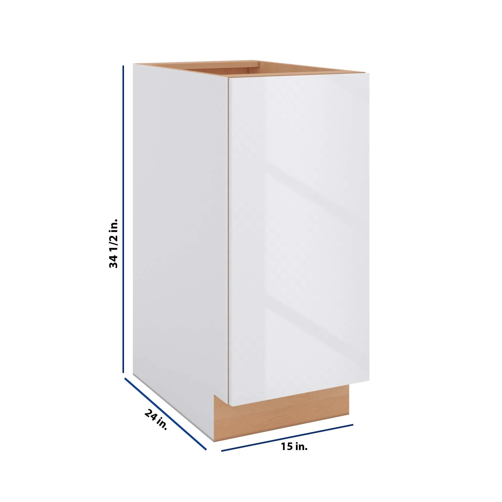Modernform Cabinet Gloss White 15" W X 34 1/2" H X 24" D Full Height Single Door Base Cabinet