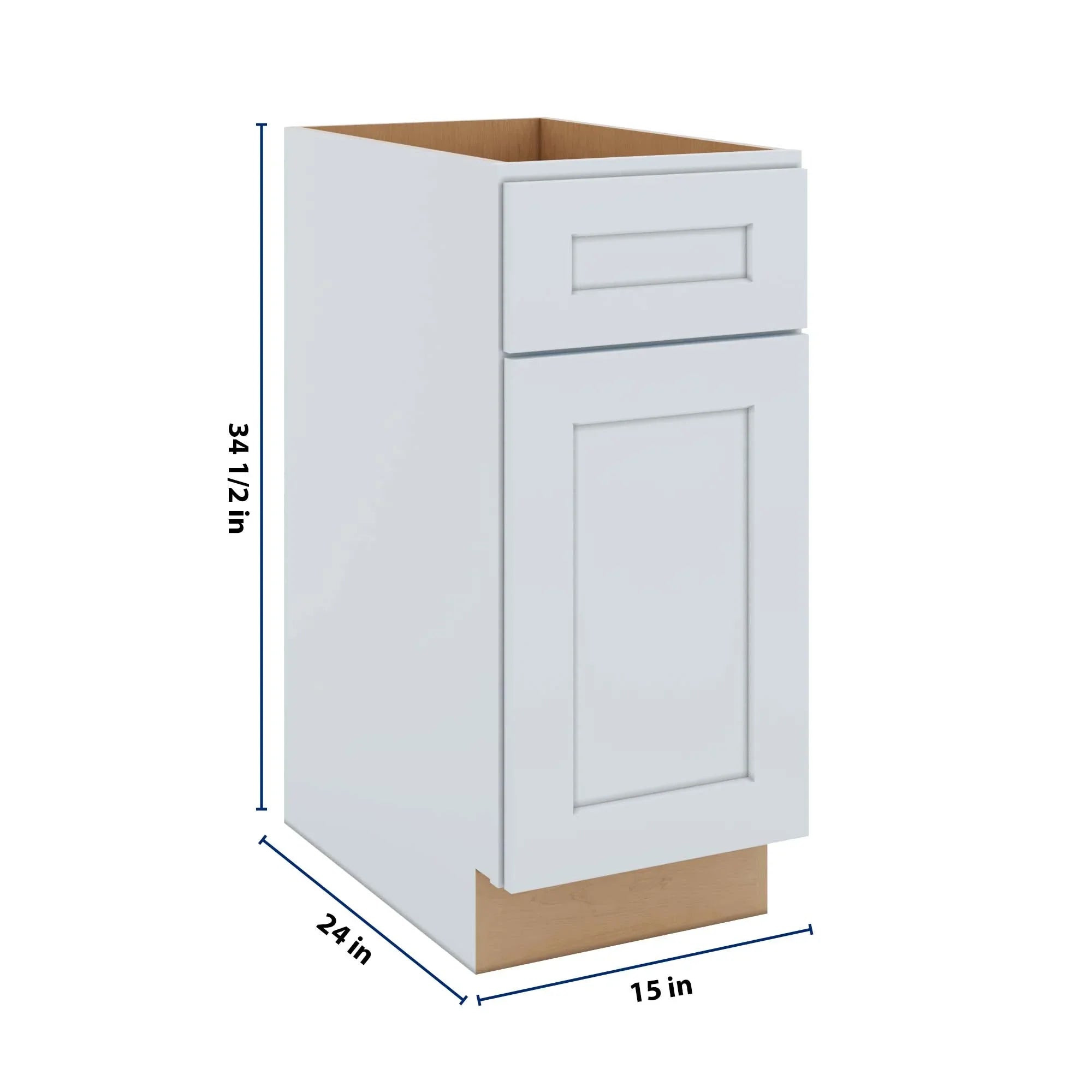 J&K White Shaker S8 Single Door Standard Base Cabinet - 15" W