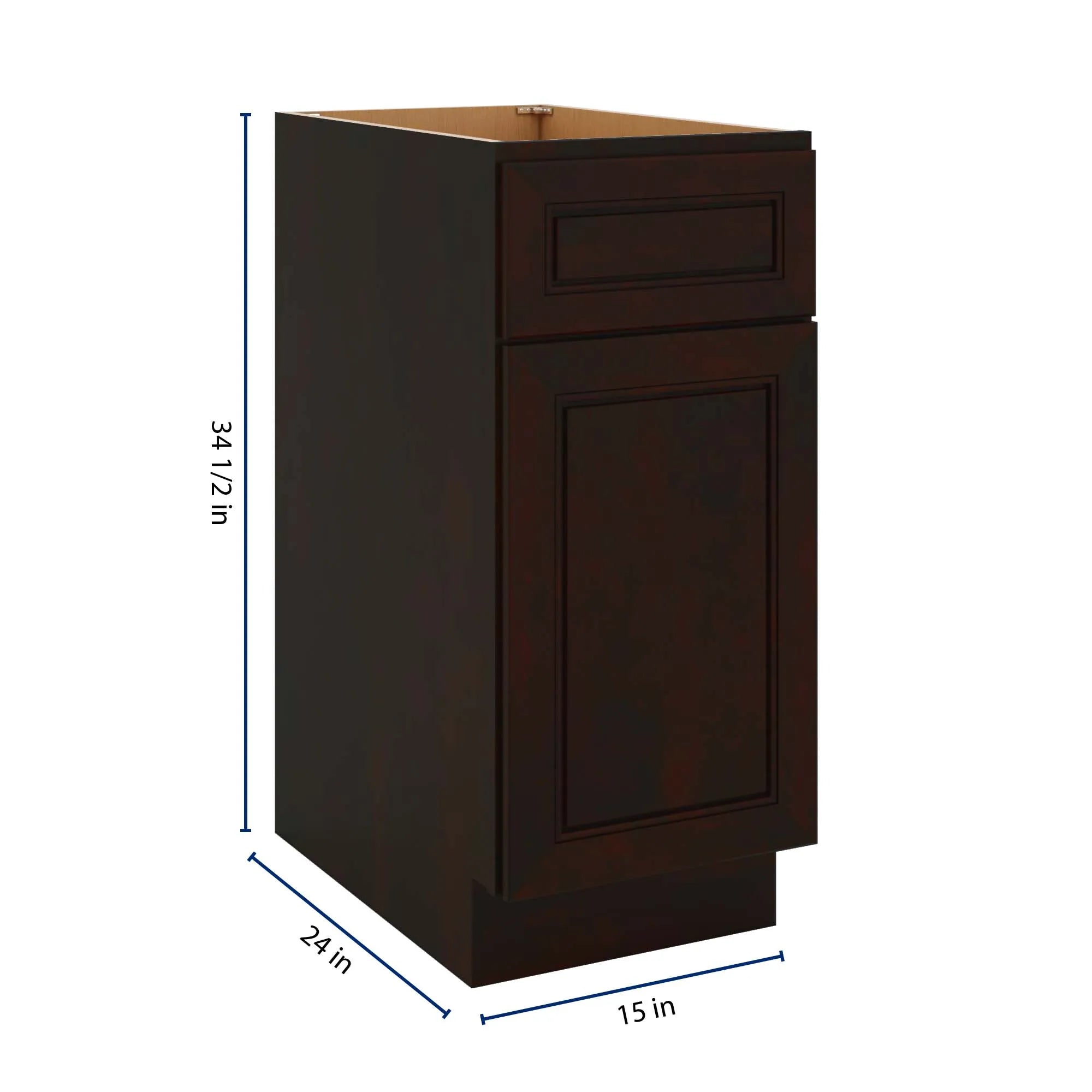 J&K Espresso K8 Single Door Standard Base Cabinet - 15" W