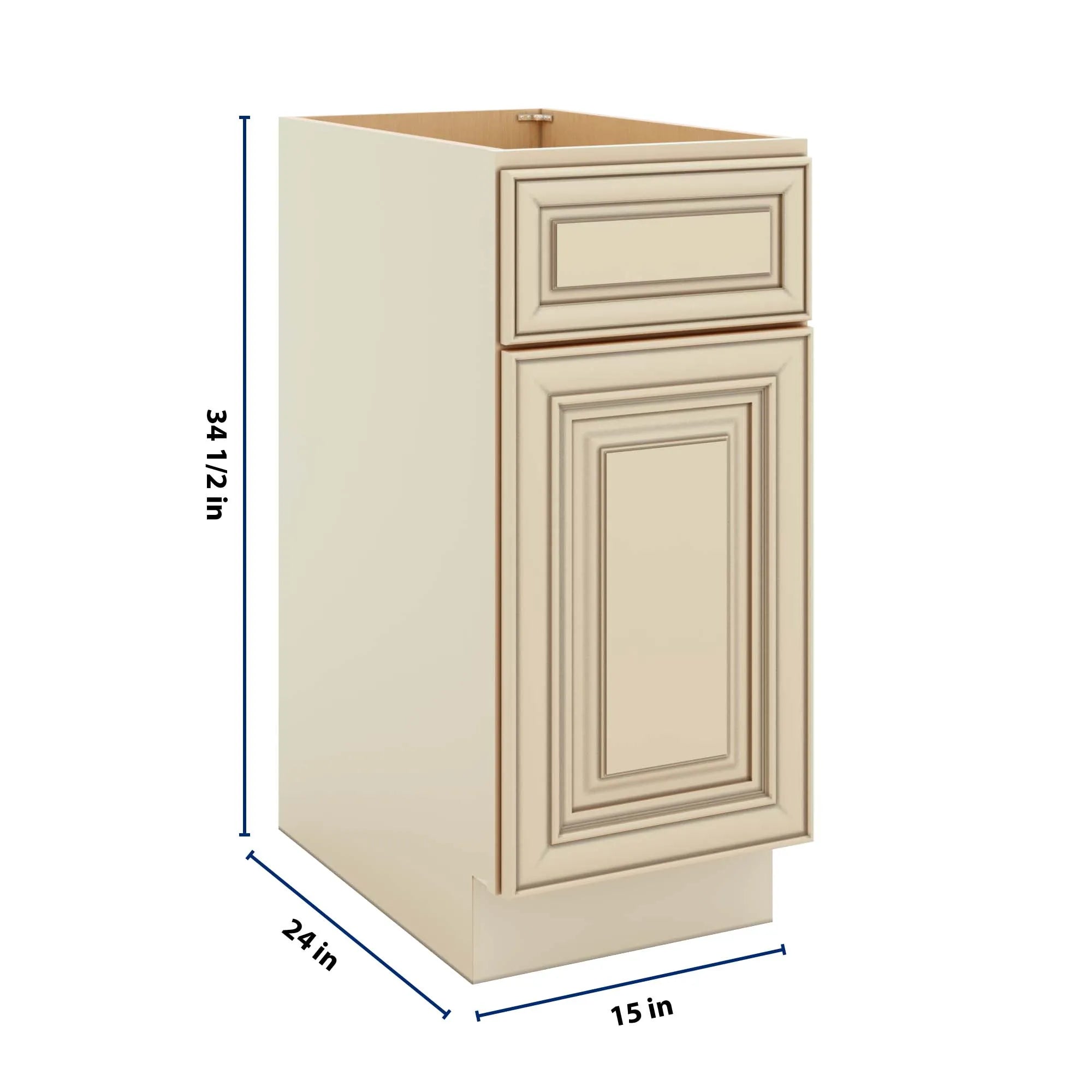 J&K Creme Glazed A7 Single Door Standard Base Cabinet - 15" W