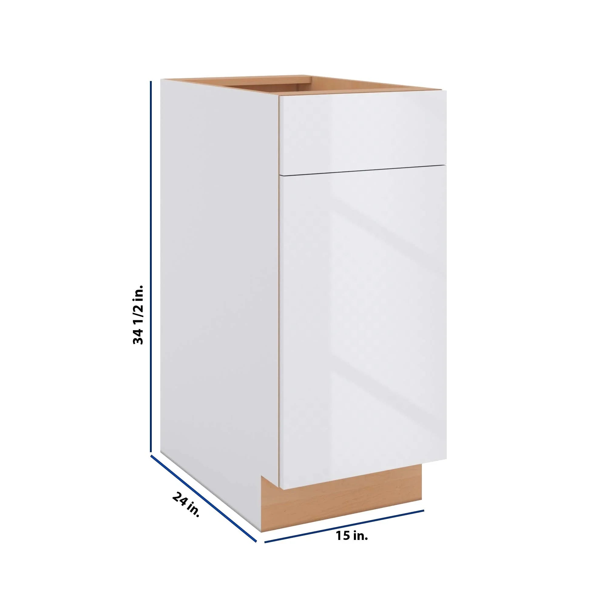 Modernform Cabinet Gloss White 15" W X 34 1/2" H X 24" D Single Door Base Cabinet