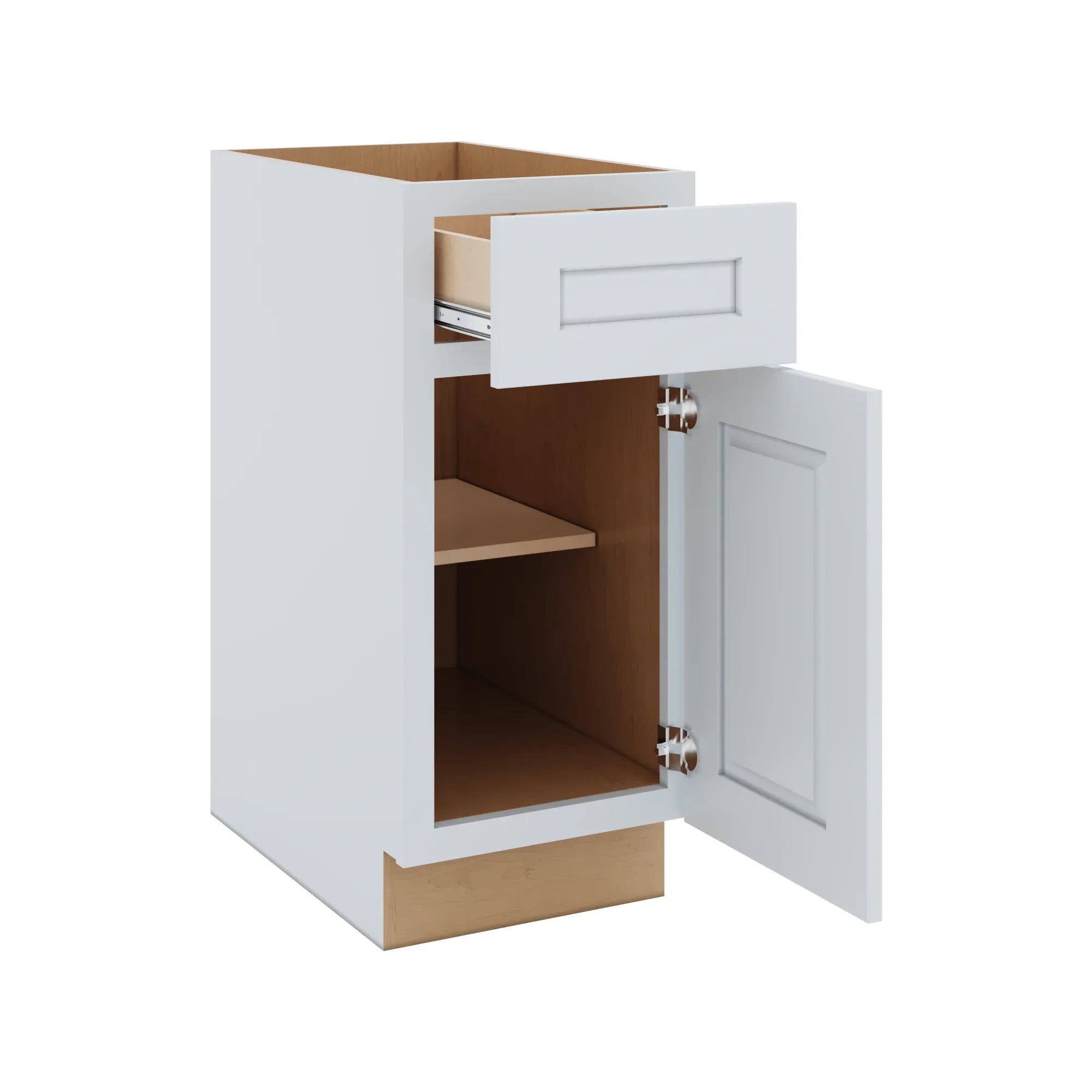 J&K White Shaker S8 Single Door Standard Base Cabinet   15" W