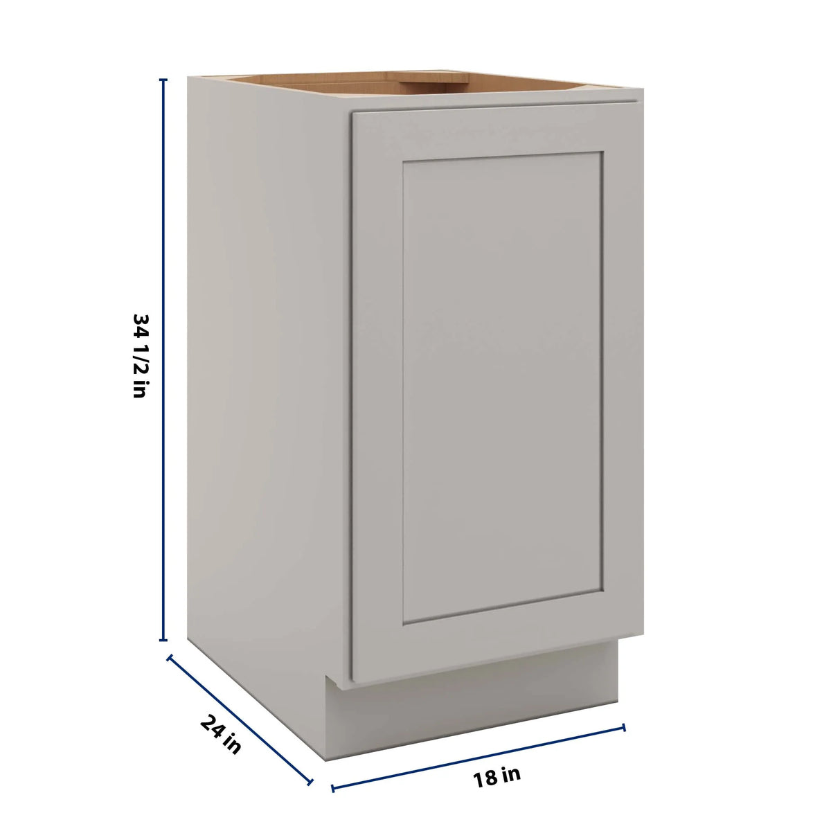 CNC Luxor 5-Piece Misty Grey 18" W Full Height Single Door Base Cabinet W/ 1 Pullout Shelf