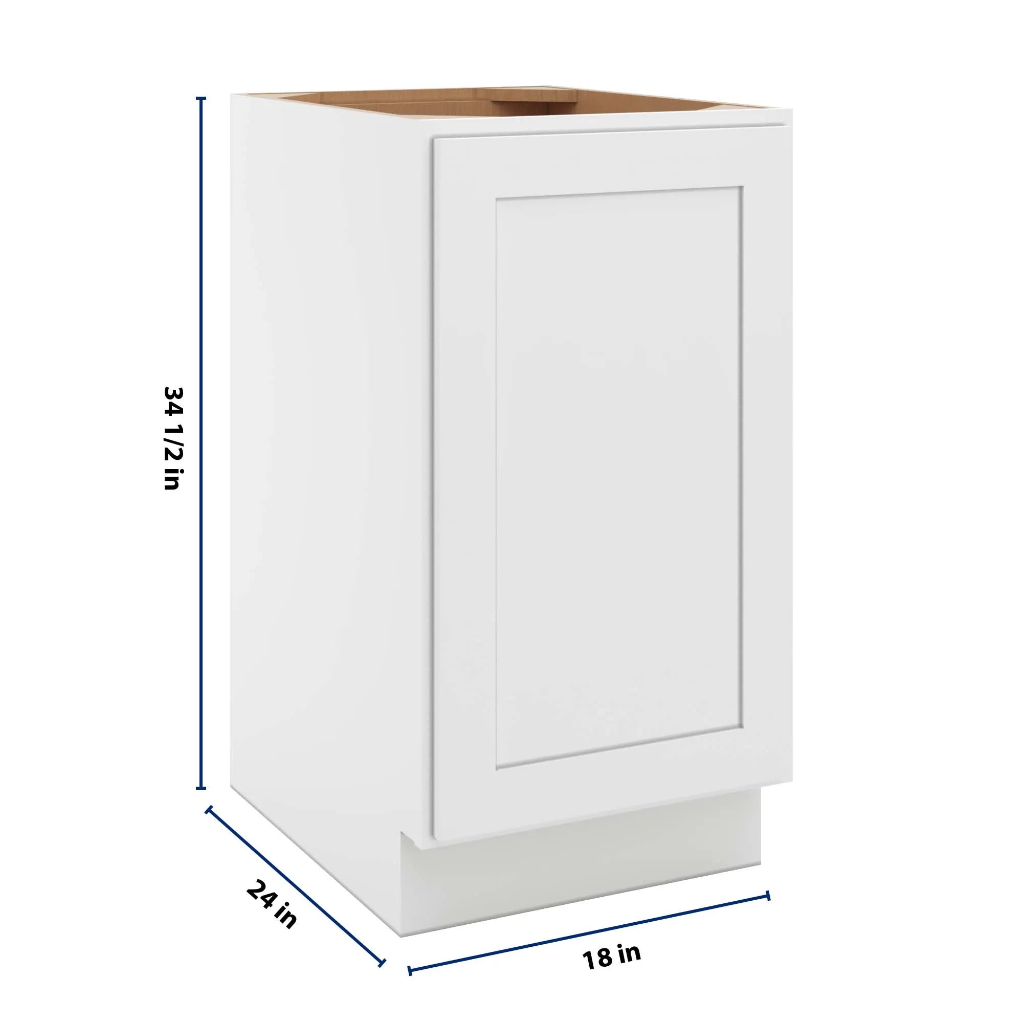 cnc luxor 5 piece white 18 w full height single door base cabinet w 1 pullout shelf