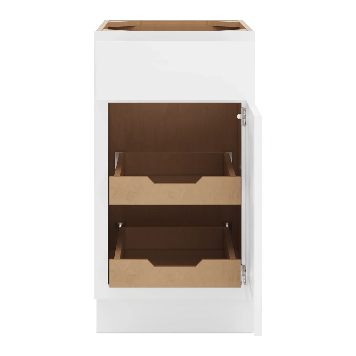 cnc luxor white 18 w single door base cabinet w 2 pullout shelf