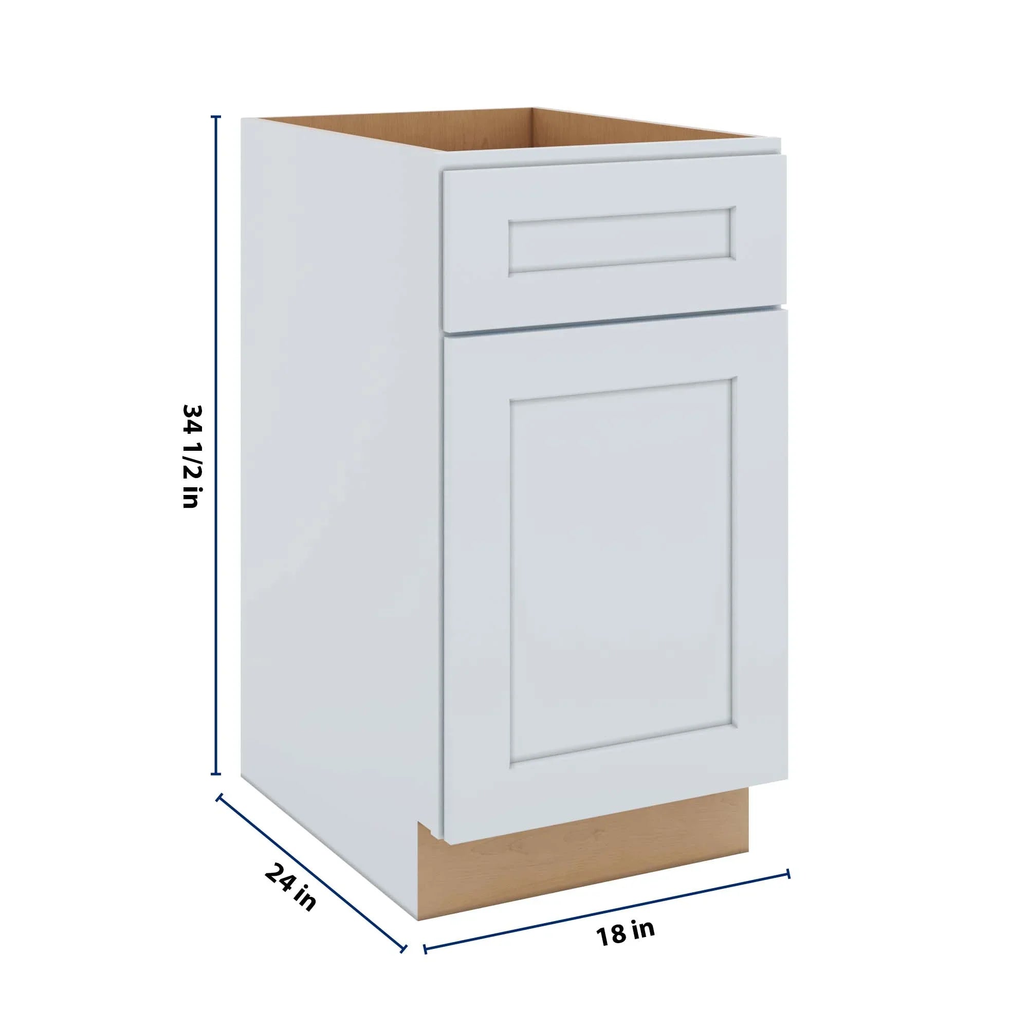 J&K White Shaker S8 Single Door Standard Base Cabinet - 18" W