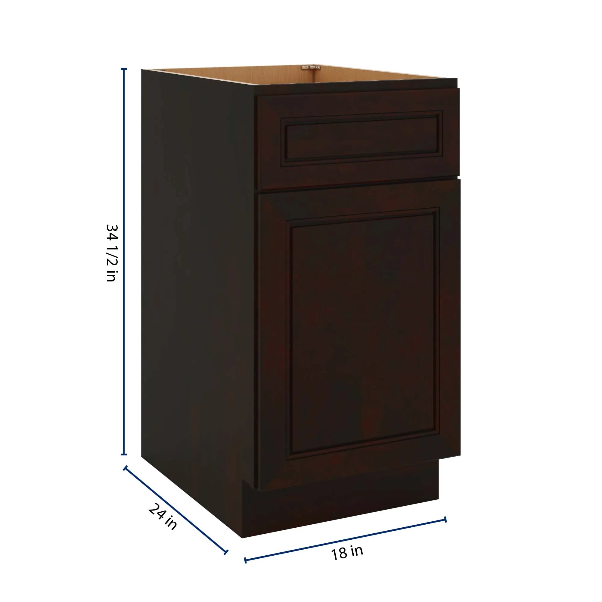 J&K Espresso K8 Single Door Standard Base Cabinet - 18" W