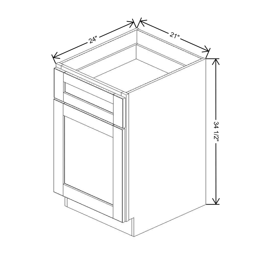 J&K White Shaker S8 Single Door Standard Base Cabinet - 21" W