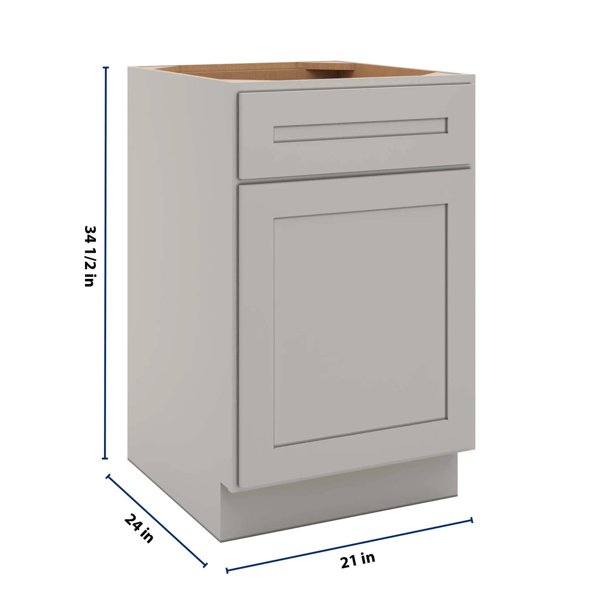 CNC Luxor 5-Piece Misty Grey 21" W Single Door Base Cabinet W/ 1 Pullout Shelf