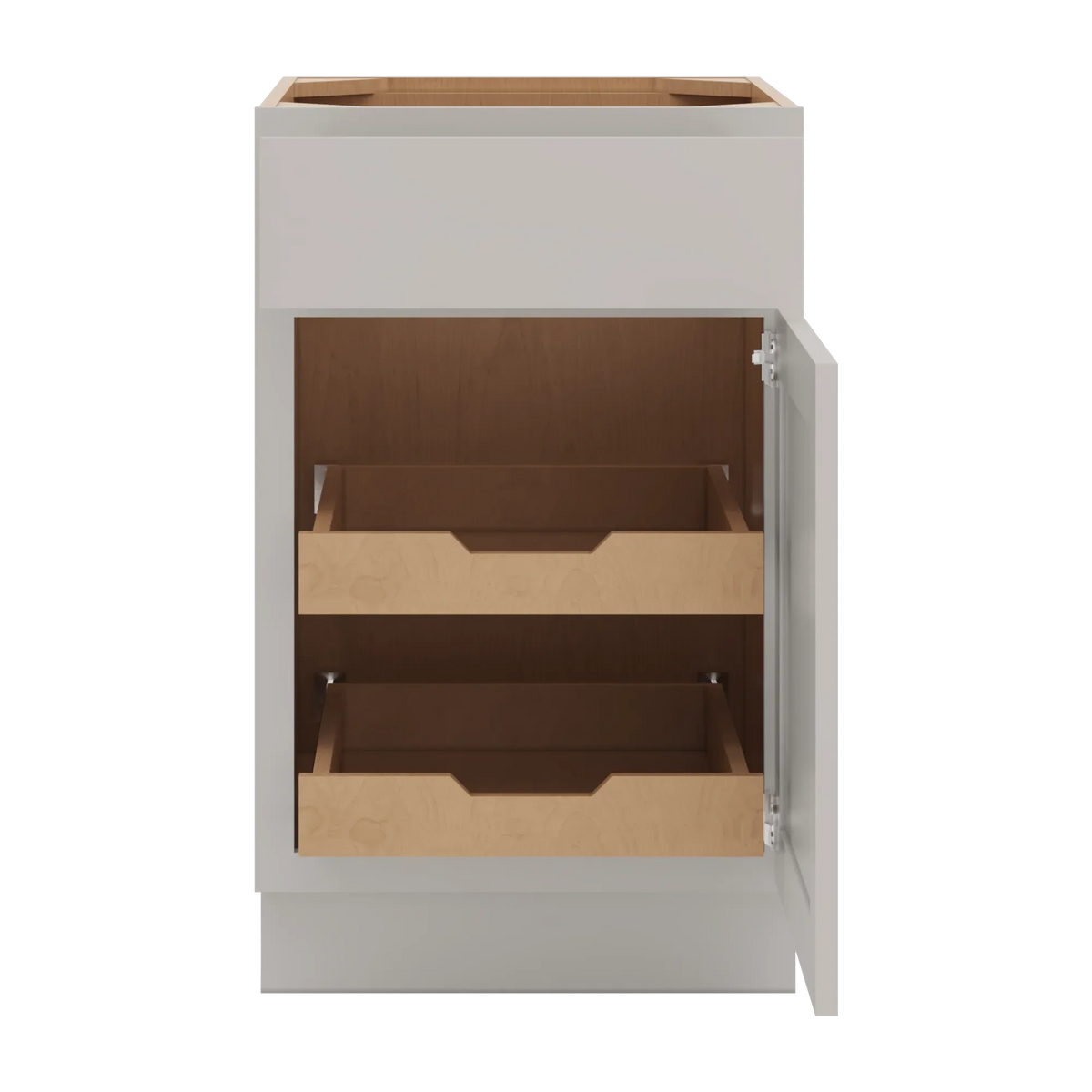 cnc luxor misty grey 21 w single door base cabinet w 2 pullout shelf