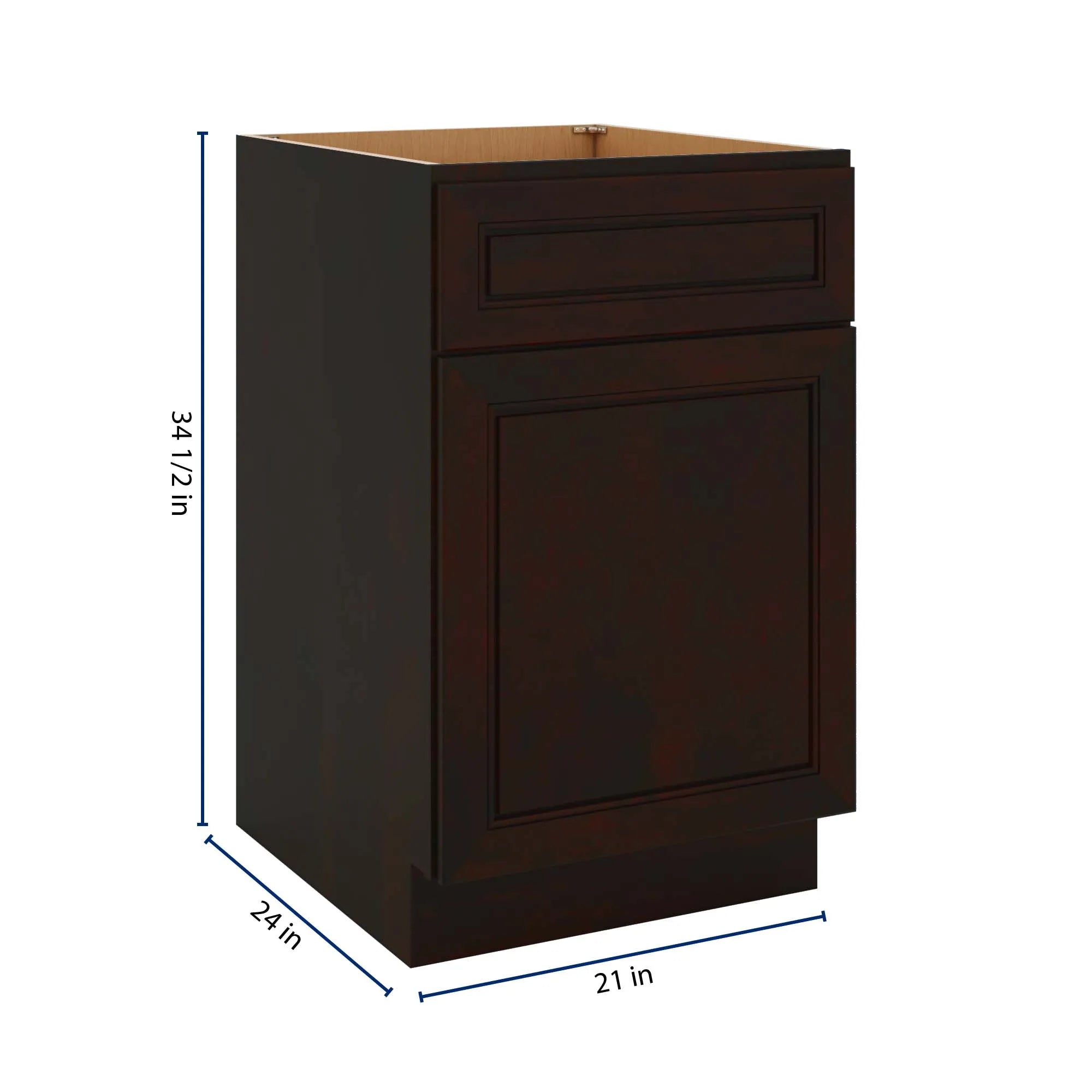 J&K Espresso K8 Single Door Standard Base Cabinet - 21" W