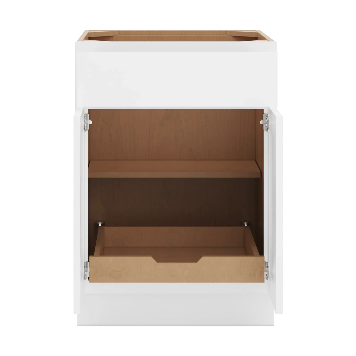 cnc luxor white 24 w 1 drawer double door base cabinet w 1 pullout shelf