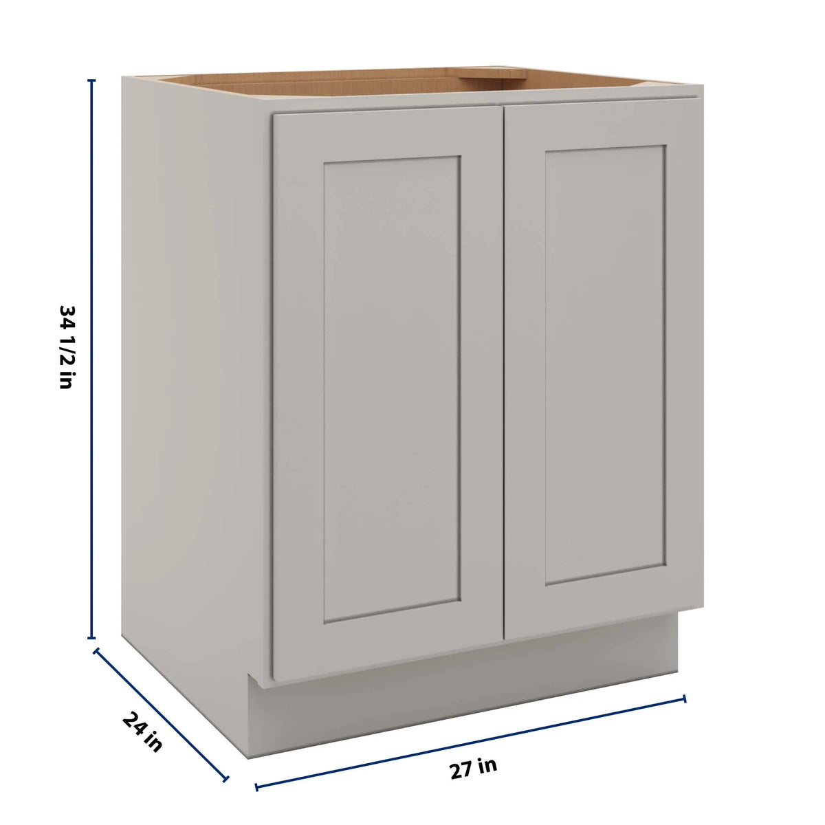 CNC Luxor 5-Piece Misty Grey 27" W Full Height Double Door Base Cabinet W/ 1 Pullout Shelf