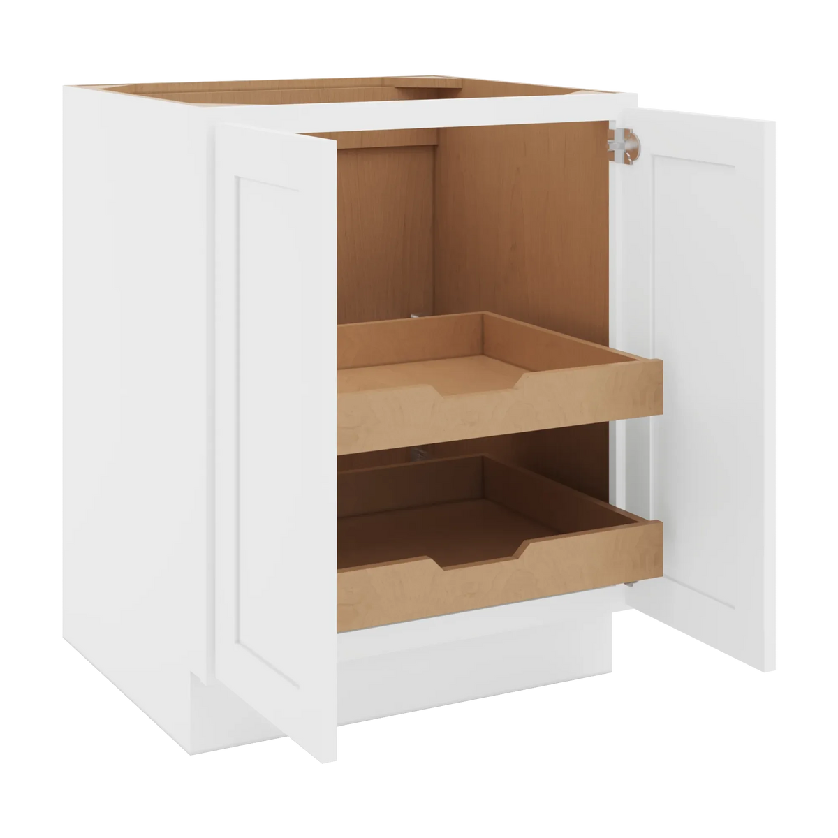 cnc luxor white 27 w full height double door base cabinet w 2 pullout shelf