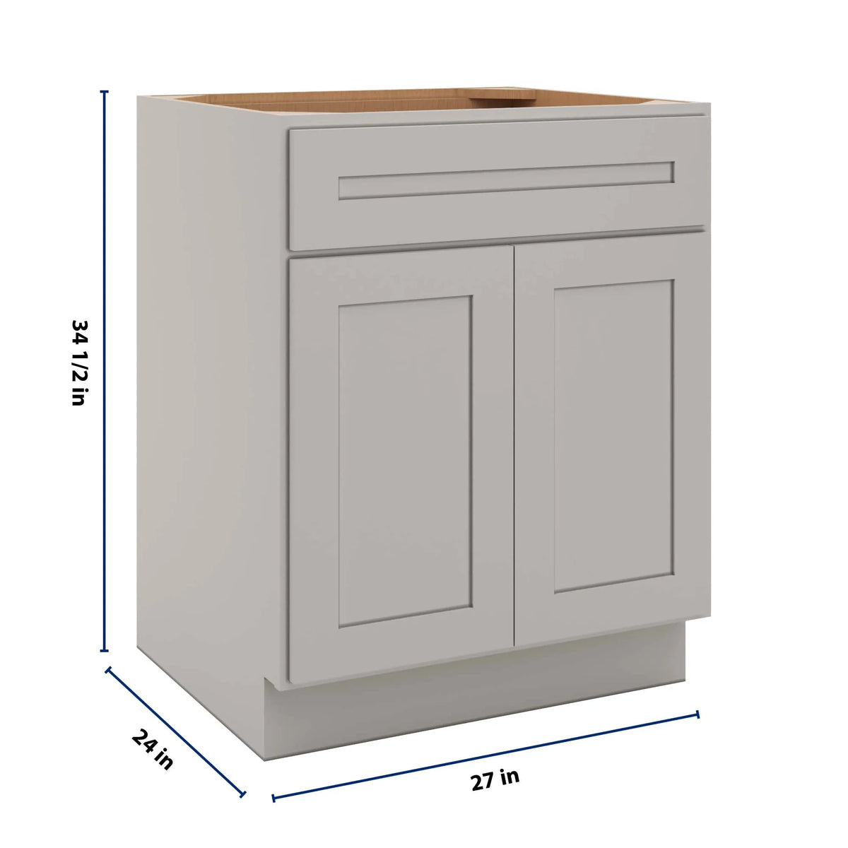 CNC Luxor 5-Piece Misty Grey 27" W 1 Drawer Double Door Base Cabinet W/ 1 Pullout Shelf