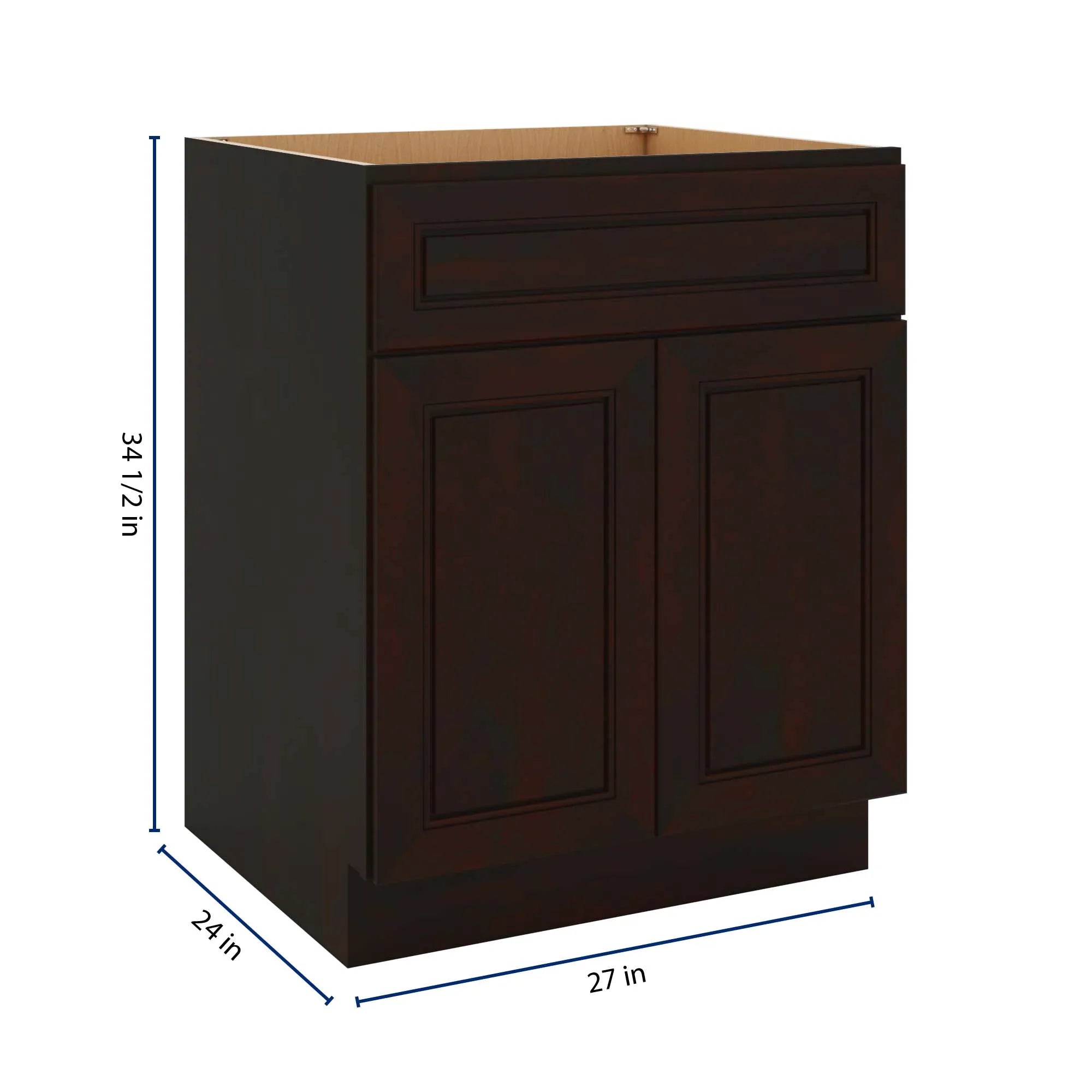 J&K Espresso K8 Double Door Standard Base Cabinet - 27" W