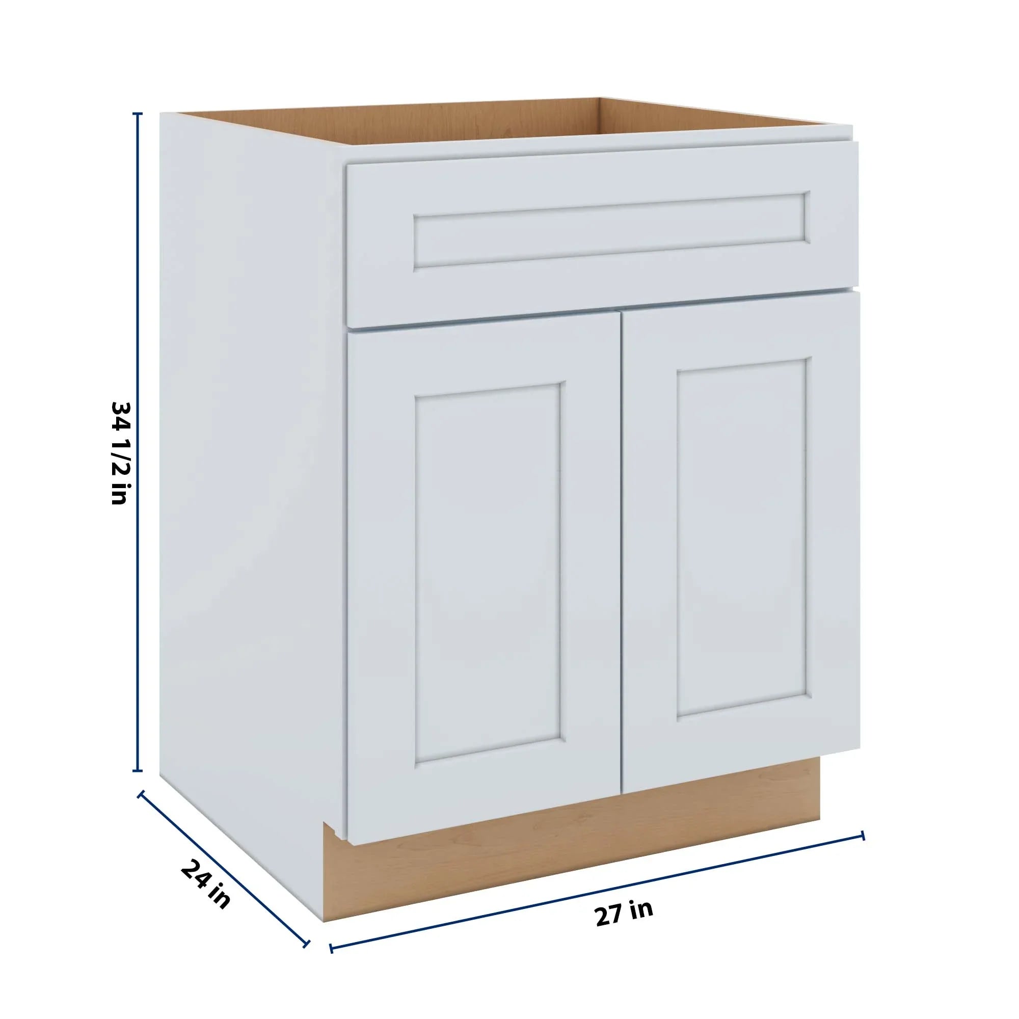 J&K White Shaker S8 Double Door Standard Base Cabinet - 27" W