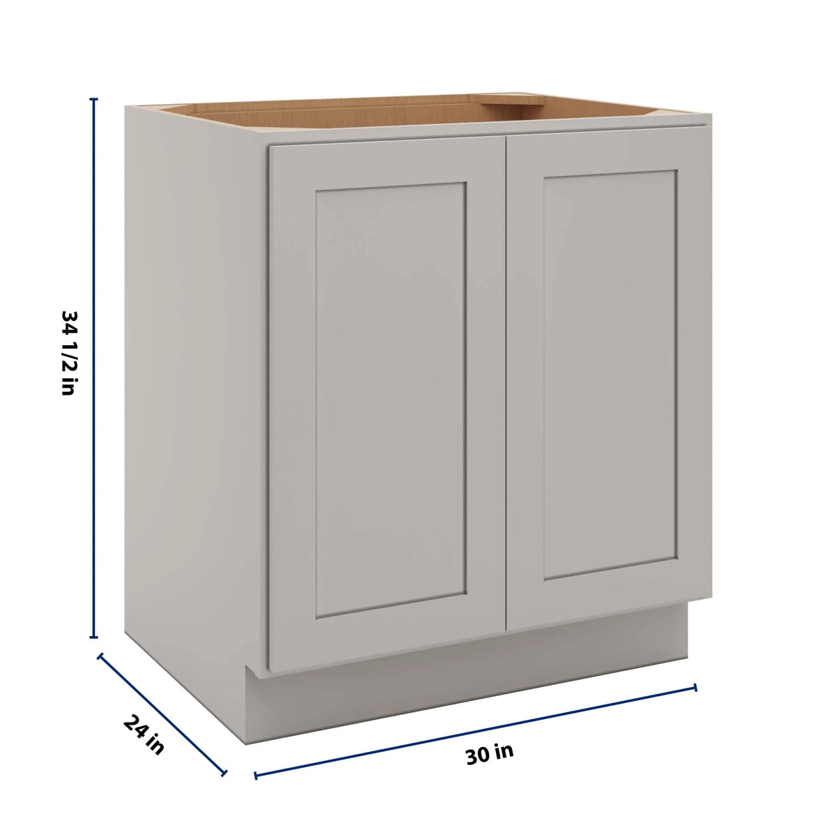 CNC Luxor 5-Piece Misty Grey 30" W Full Height Double Door Base Cabinet W/ 1 Pullout Shelf