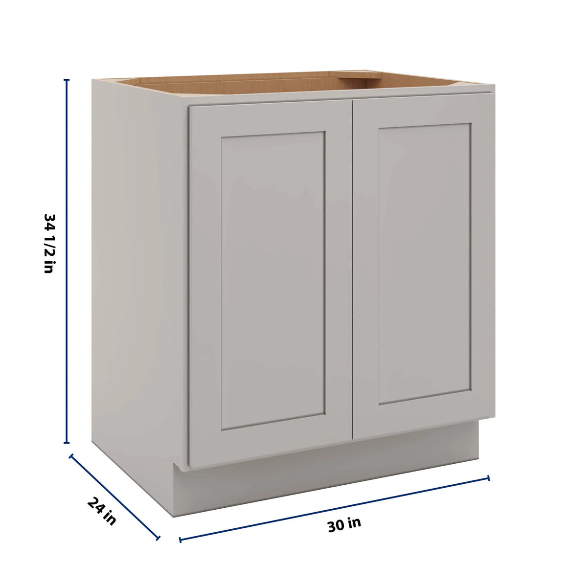CNC Luxor 5-Piece Misty Grey 30" W Full Height Double Door Base Cabinet W/ 2 Pullout Shelf