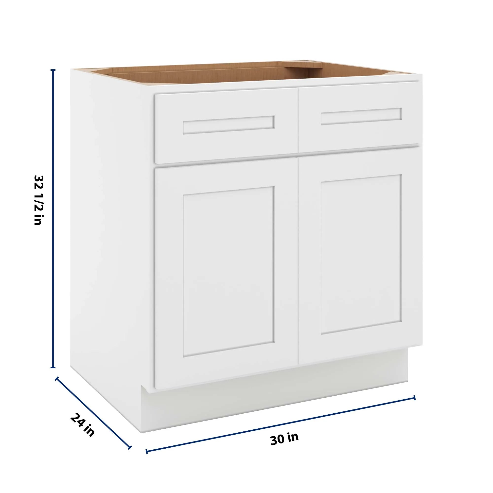 cnc luxor 5 piece white 30 w x 32 1 2 h double door 2 drawer base cabinet