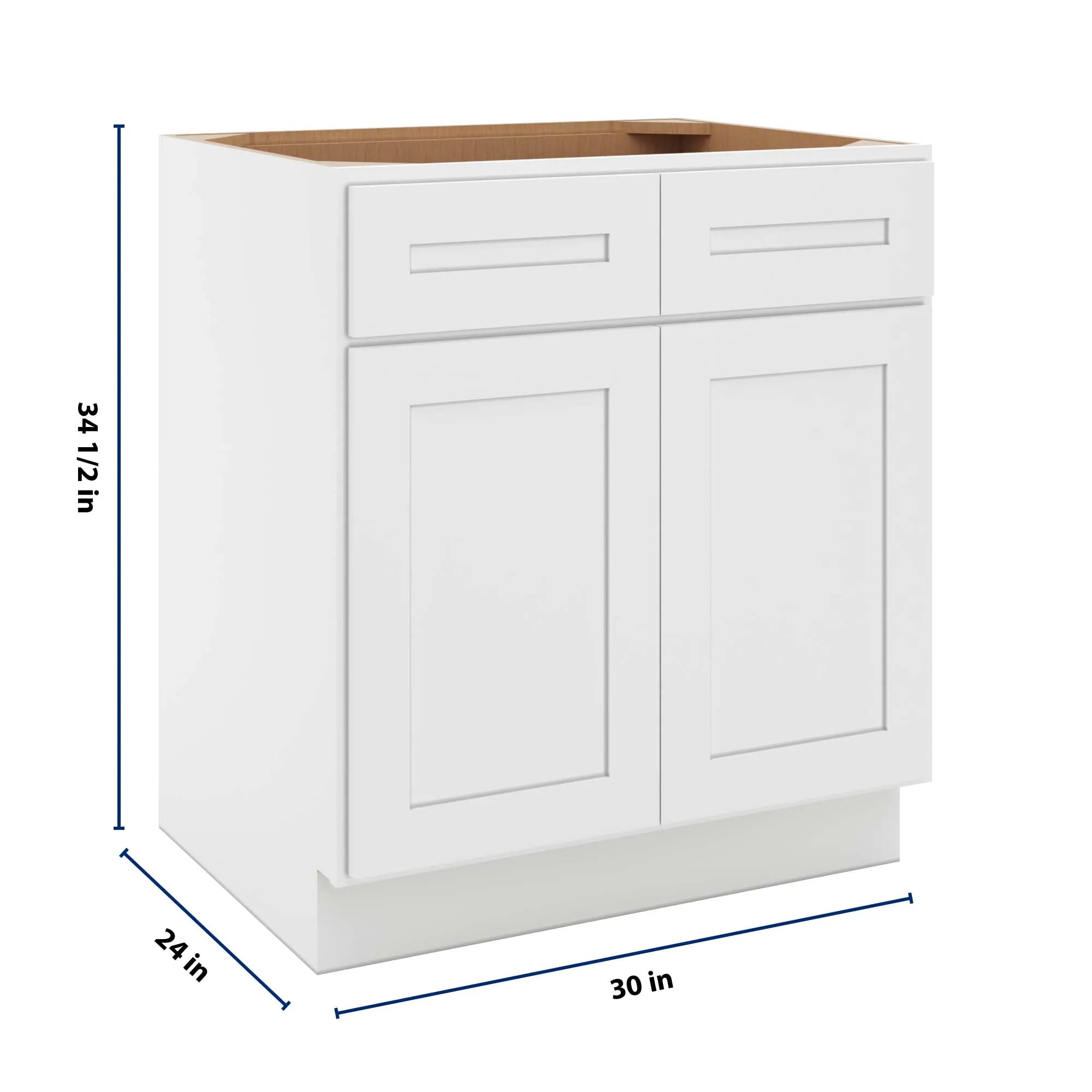 cnc luxor 5 piece white 30 w 2 drawer double door base cabinet w 1 pullout shelf