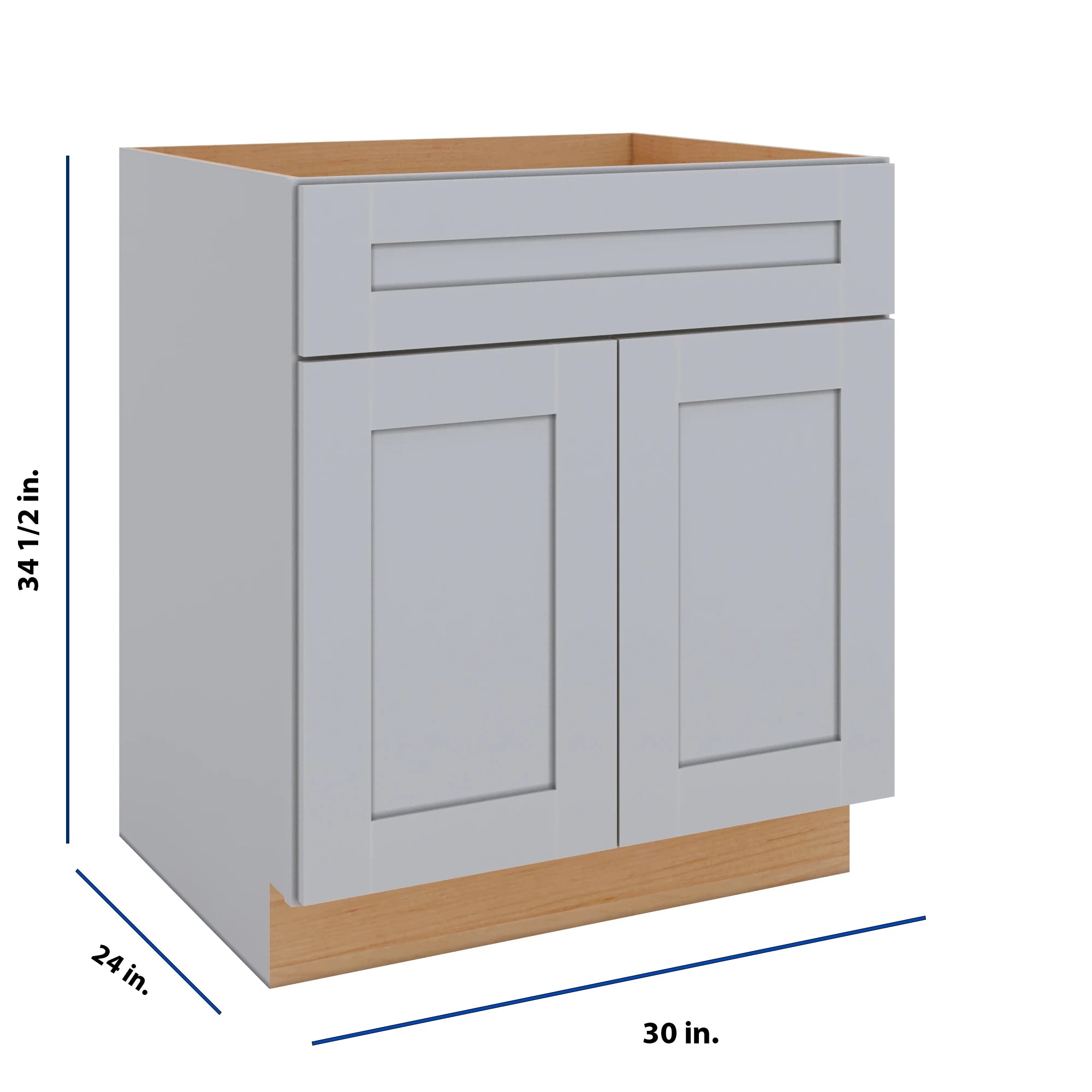 Modernform Cabinet Grey Shaker 30" W X 34 1/2" H X 24" D Double Door Base Cabinet