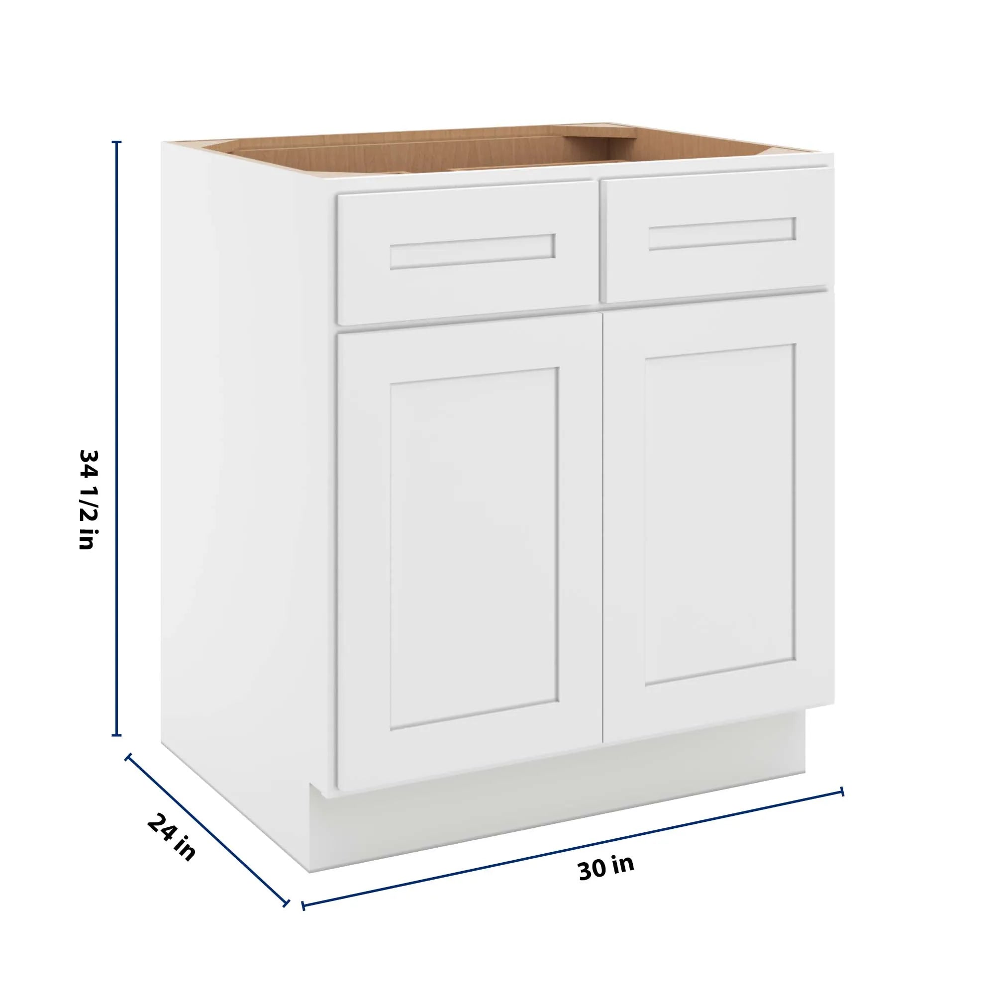 cnc luxor 5 piece white 30 w 2 drawer double door base cabinet