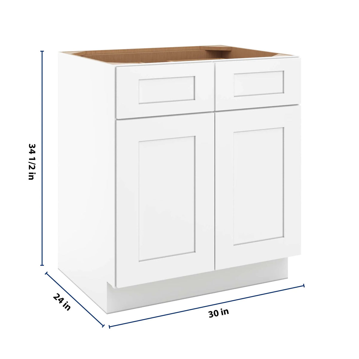 CNC Concord Elegant White 30" W 2 Drawer Double Door Base Cabinet