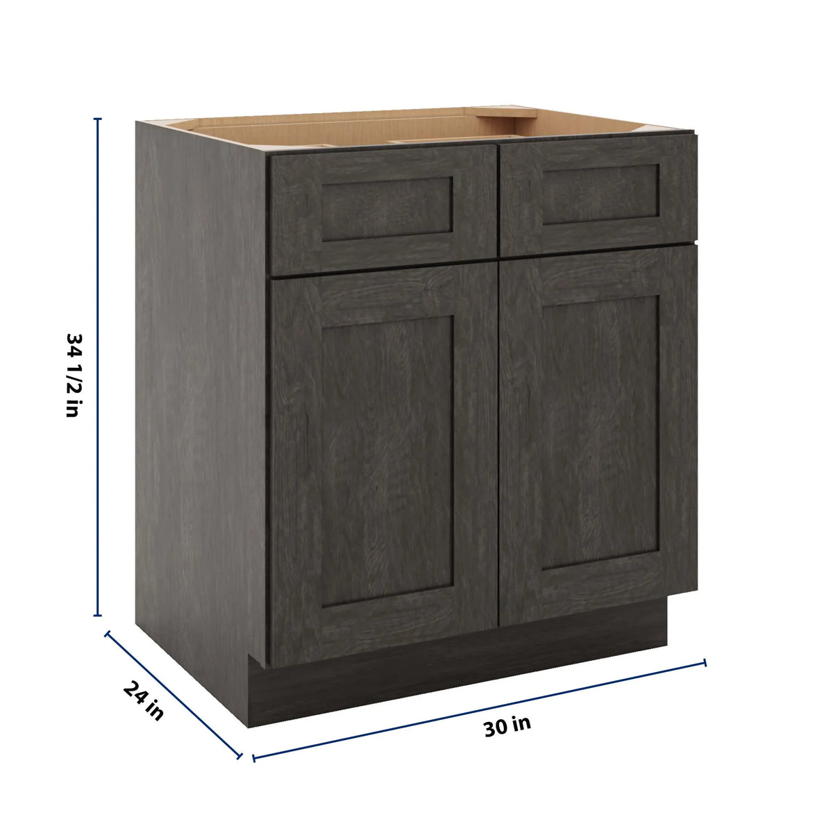 CNC Concord Elegant Smoky Grey 30" W 2 Drawer Double Door Base Cabinet