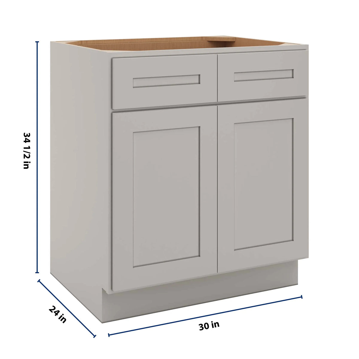 CNC Luxor 5-Piece Misty Grey 30" W 2 Drawer Double Door Base Cabinet