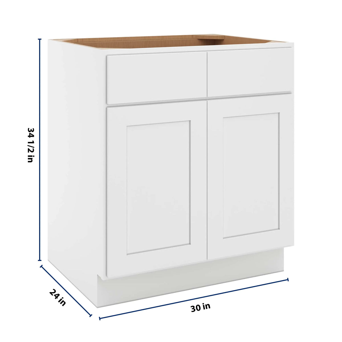 cnc luxor white 30 w 2 drawer double door base cabinet