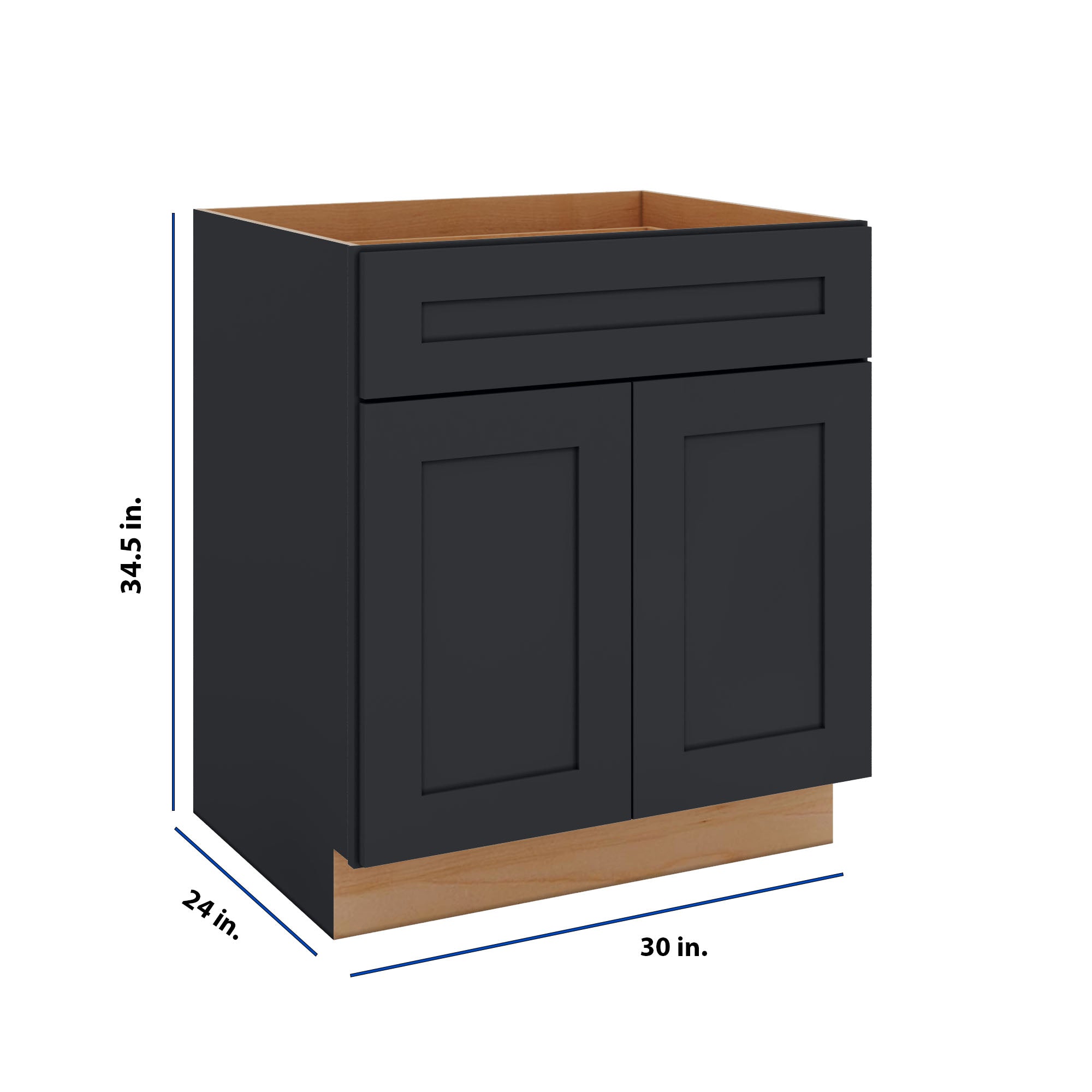 Modernform Cabinet Onyx Black Shaker 30" W X 34 1/2" H X 24" D Double Door Base Cabinet