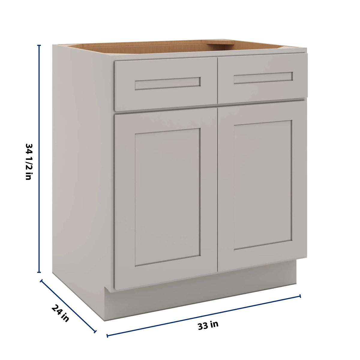 CNC Luxor 5-Piece Misty Grey 33" W 2 Drawer Double Door Base Cabinet W/ 1 Pullout Shelf