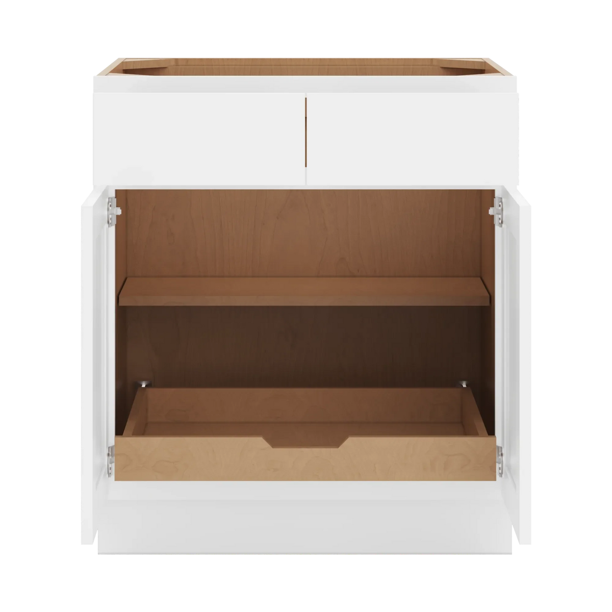 cnc luxor white 33 w 2 drawer double door base cabinet w 1 pullout shelf
