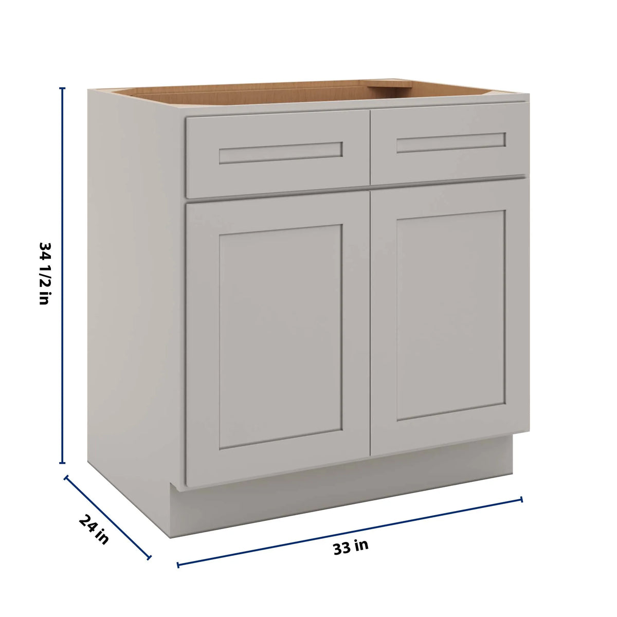 CNC Luxor 5-Piece Misty Grey 33" W 2 Drawer Double Door Base Cabinet W/ 2 Pullout Shelf