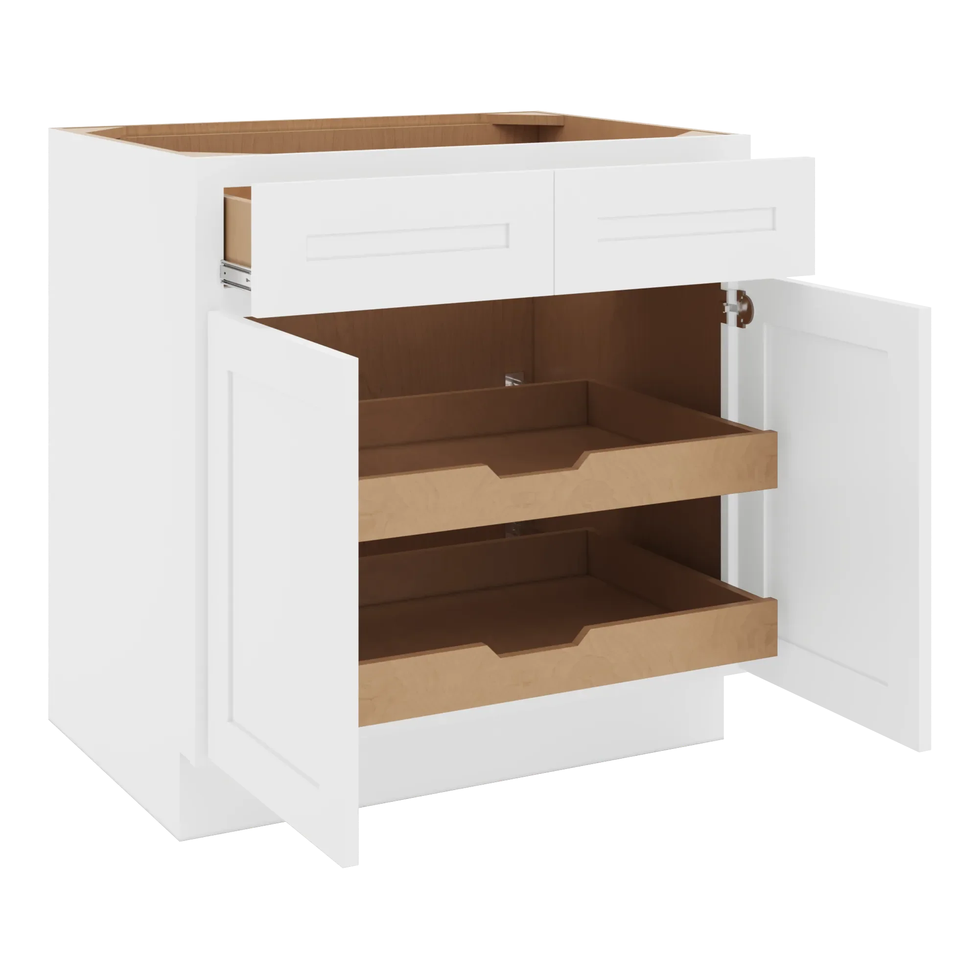 cnc luxor 5 piece white 33 w 2 drawer double door base cabinet w 2 pullout shelf