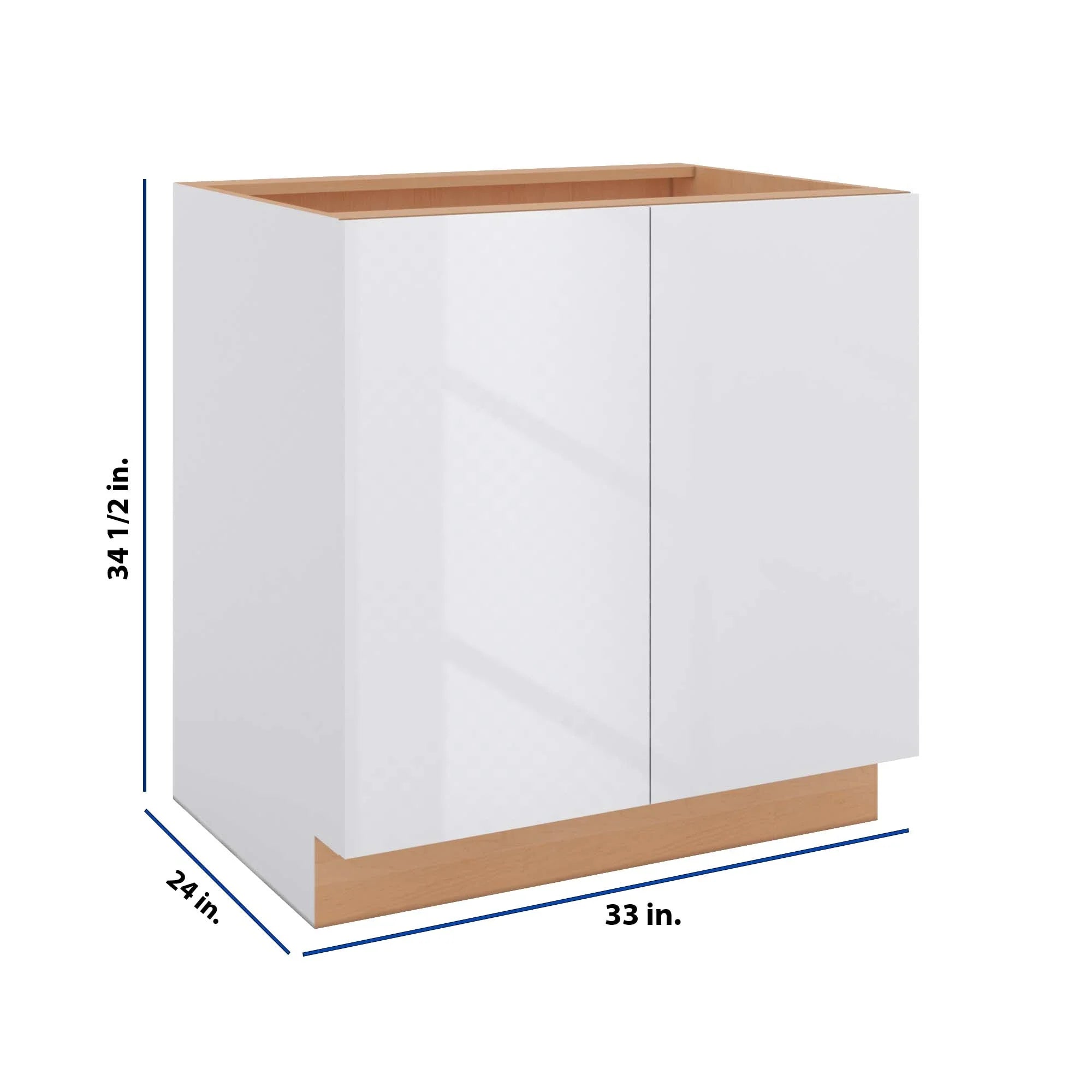 Modernform Cabinet Gloss White 33" W X 34 1/2" H X 24" D Full Height Double Door Base Cabinet