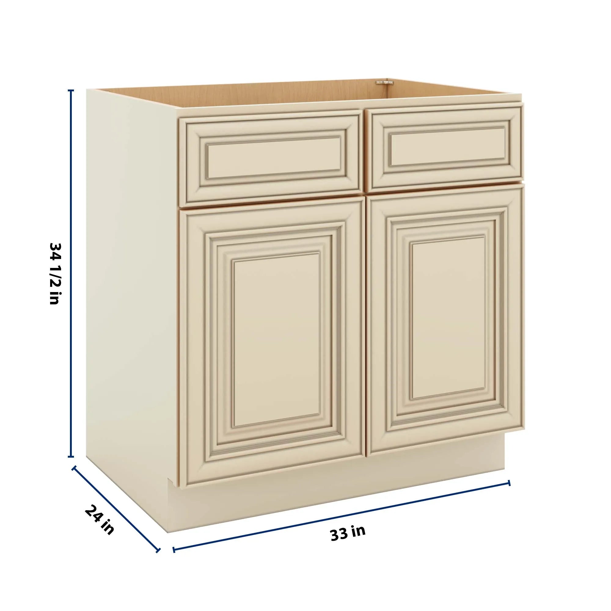 J&K Creme Glazed A7 Double Door Standard Base Cabinet - 33" W