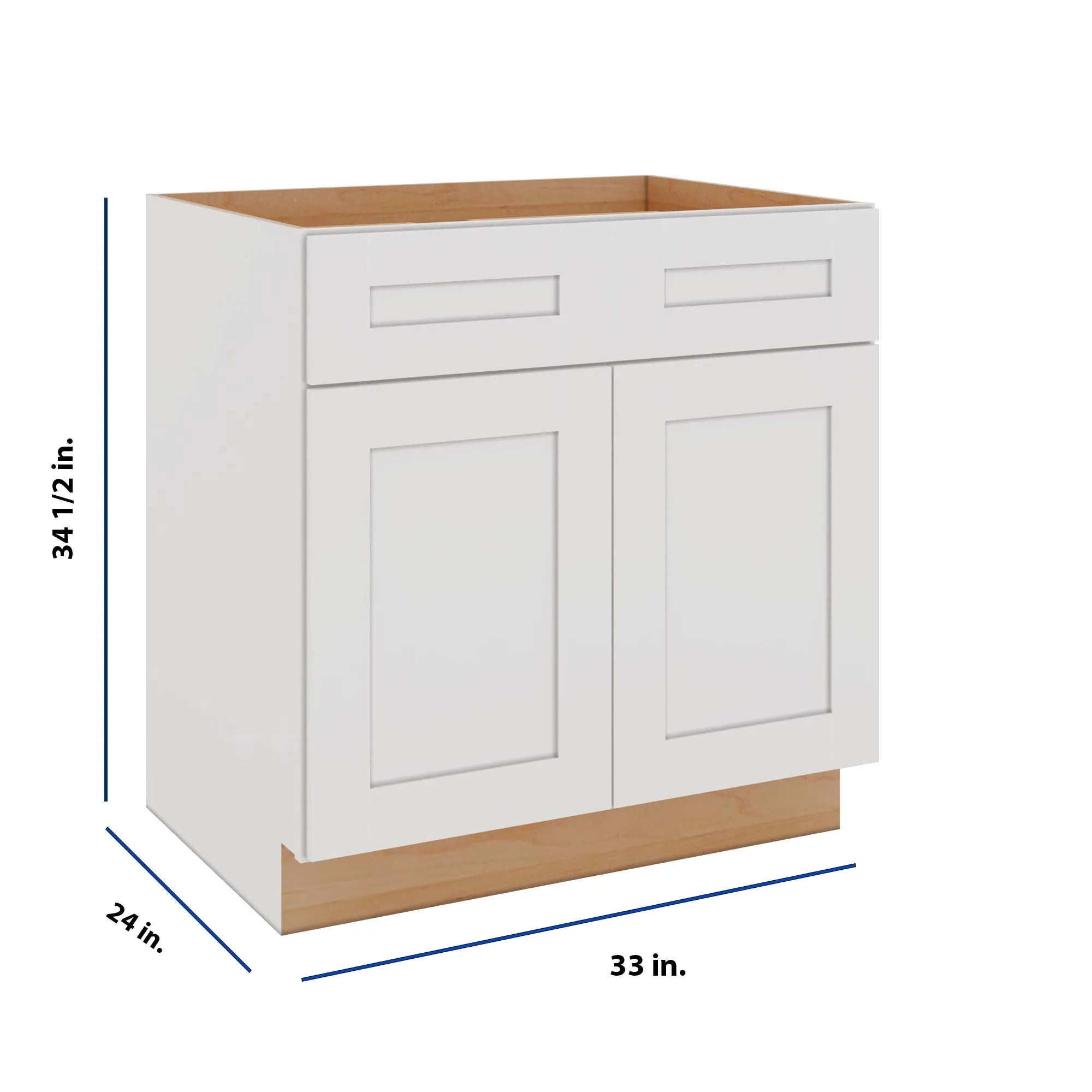 Modernform Cabinet White Shaker 33" W X 34 1/2" H X 24" D Double Door Base Cabinet