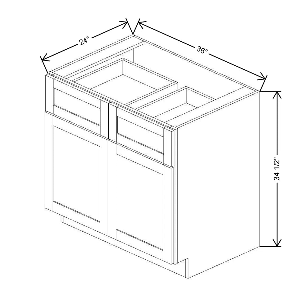 Kitchen Cabinet Distributors Shaker Designer White 5PC Double Door Standard Base Cabinet - 36" W