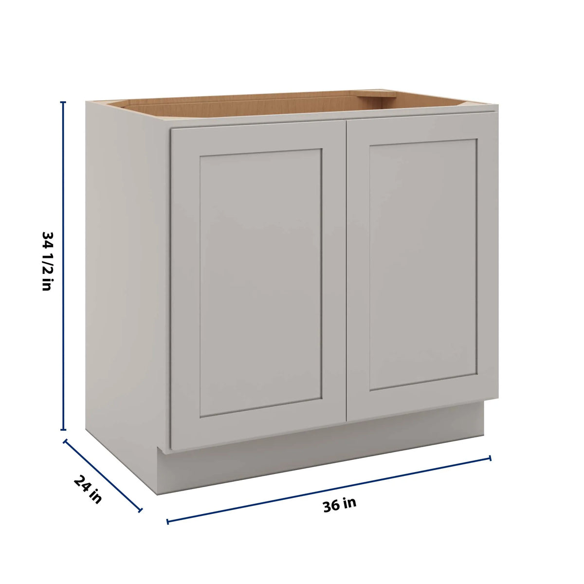 CNC Luxor 5-Piece Misty Grey 36" W Full Height Double Door Base Cabinet W/ 1 Pullout Shelf