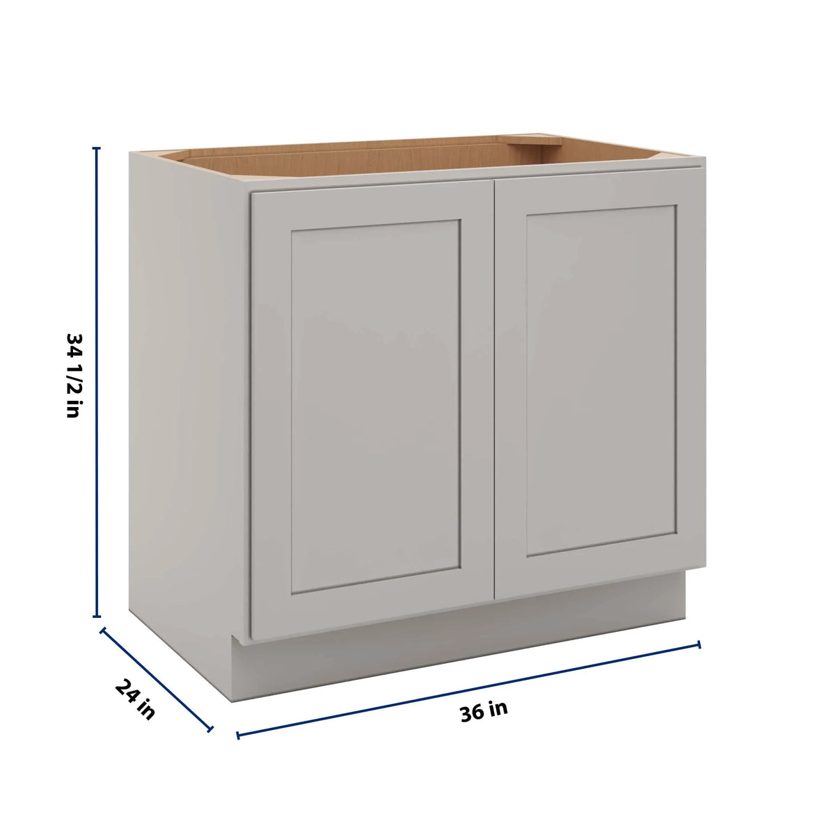 CNC Luxor 5-Piece Misty Grey 36" W Full Height Double Door Base Cabinet W/ 2 Pullout Shelf