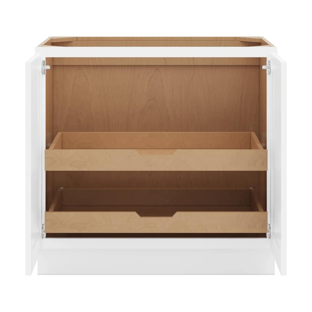 cnc luxor white 36 w full height double door base cabinet w 2 pullout shelf