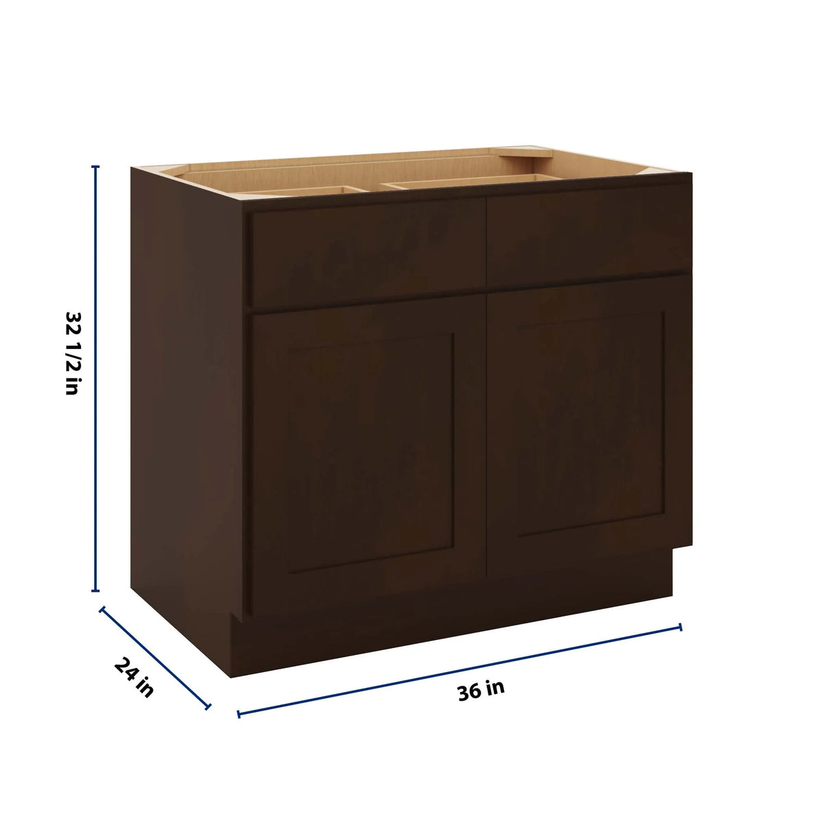 CNC Luxor 5-Piece Espresso 36" W X 32 1/2" H Double Door 2 Drawer Base Cabinet