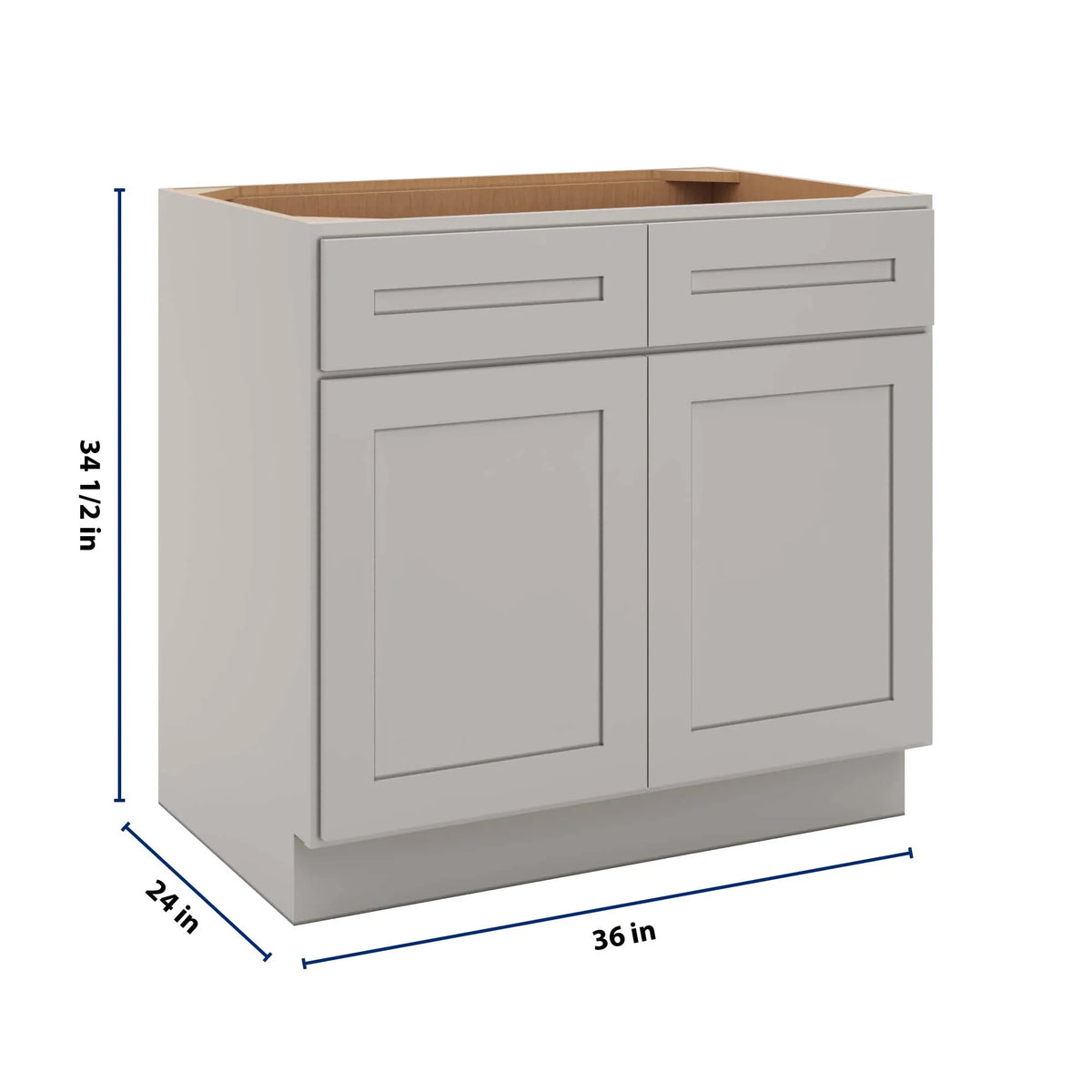 CNC Luxor 5-Piece Misty Grey 36" W 2 Drawer Double Door Base Cabinet W/ 1 Pullout Shelf