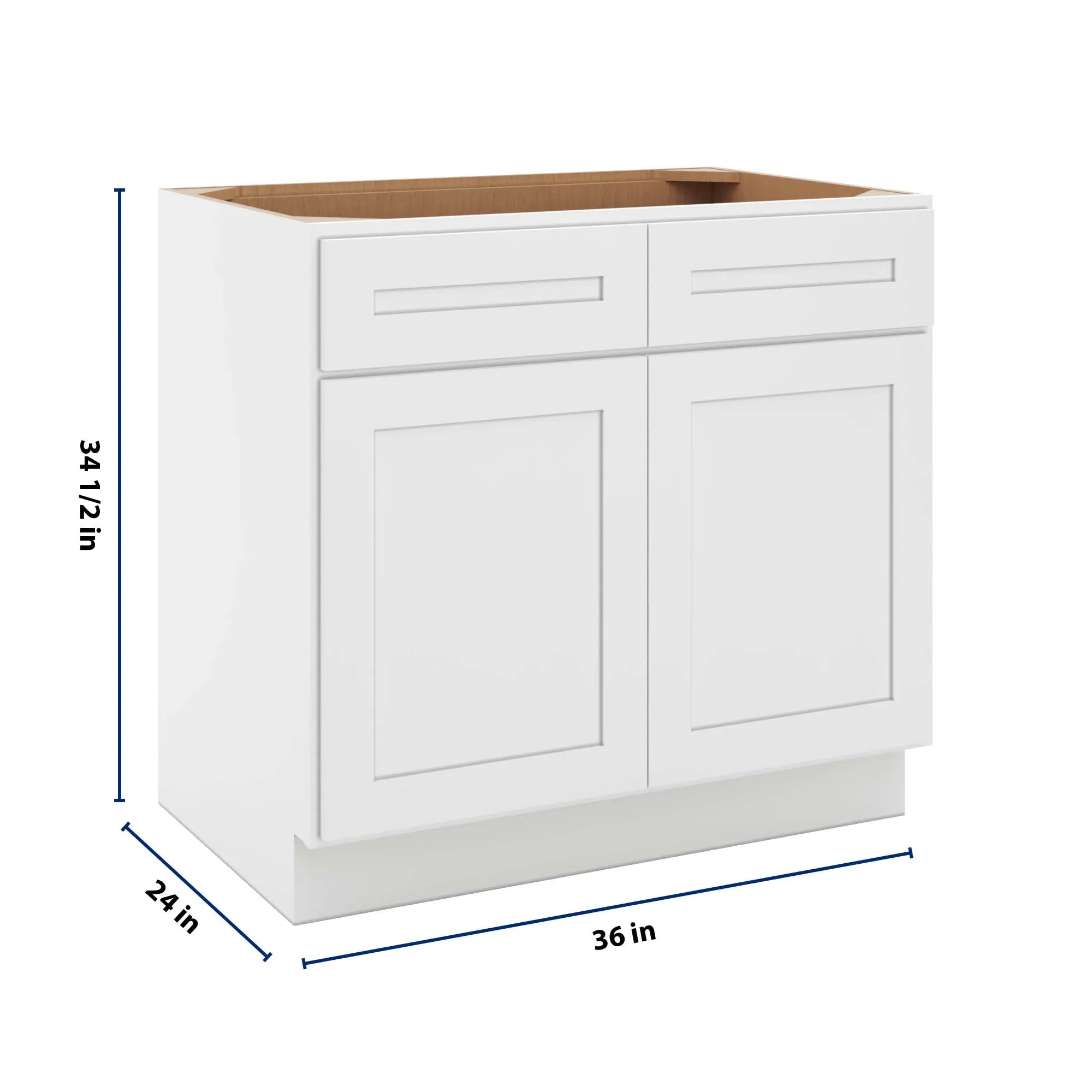 cnc luxor 5 piece white 36 w 2 drawer double door base cabinet w 1 pullout shelf