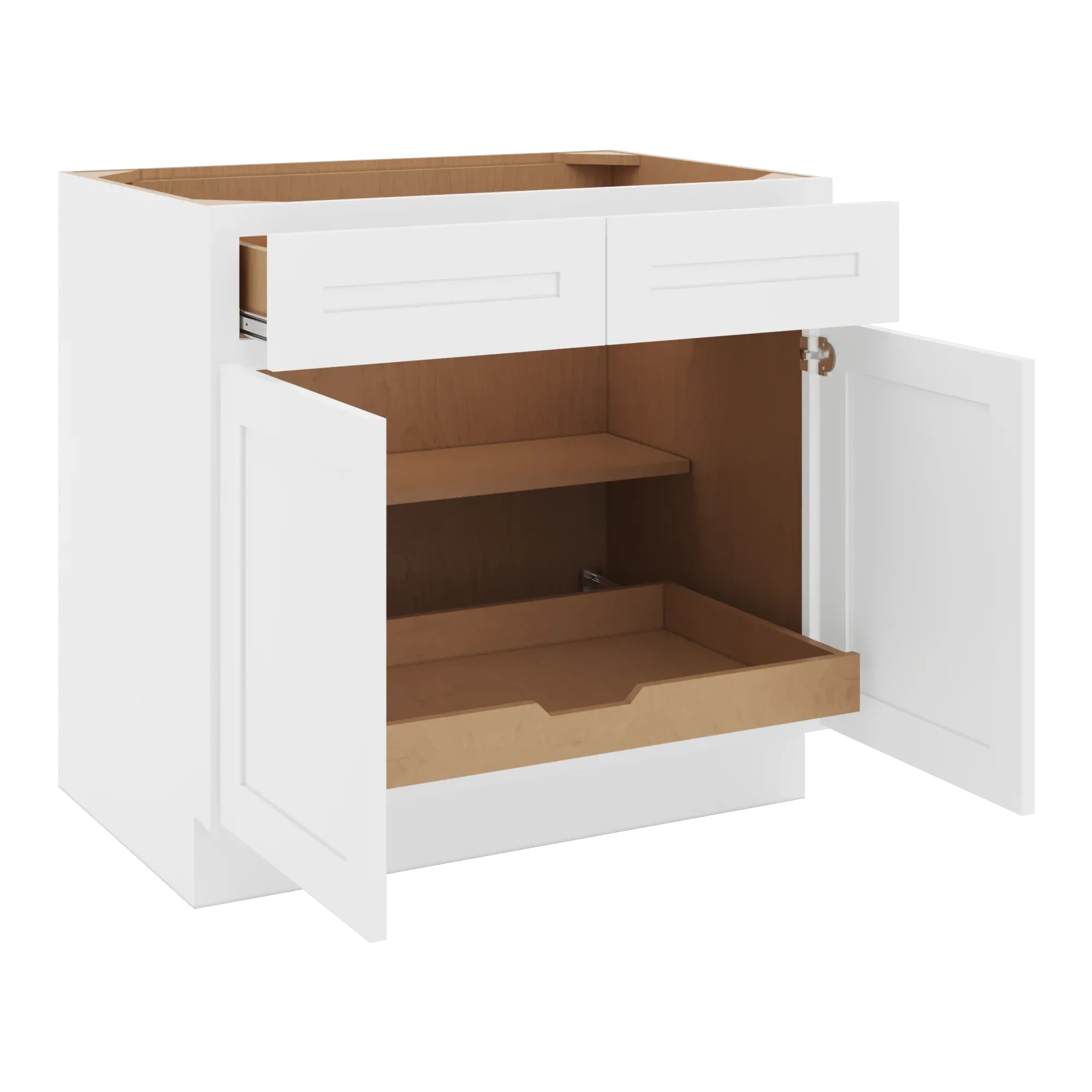 cnc luxor 5 piece white 36 w 2 drawer double door base cabinet w 1 pullout shelf