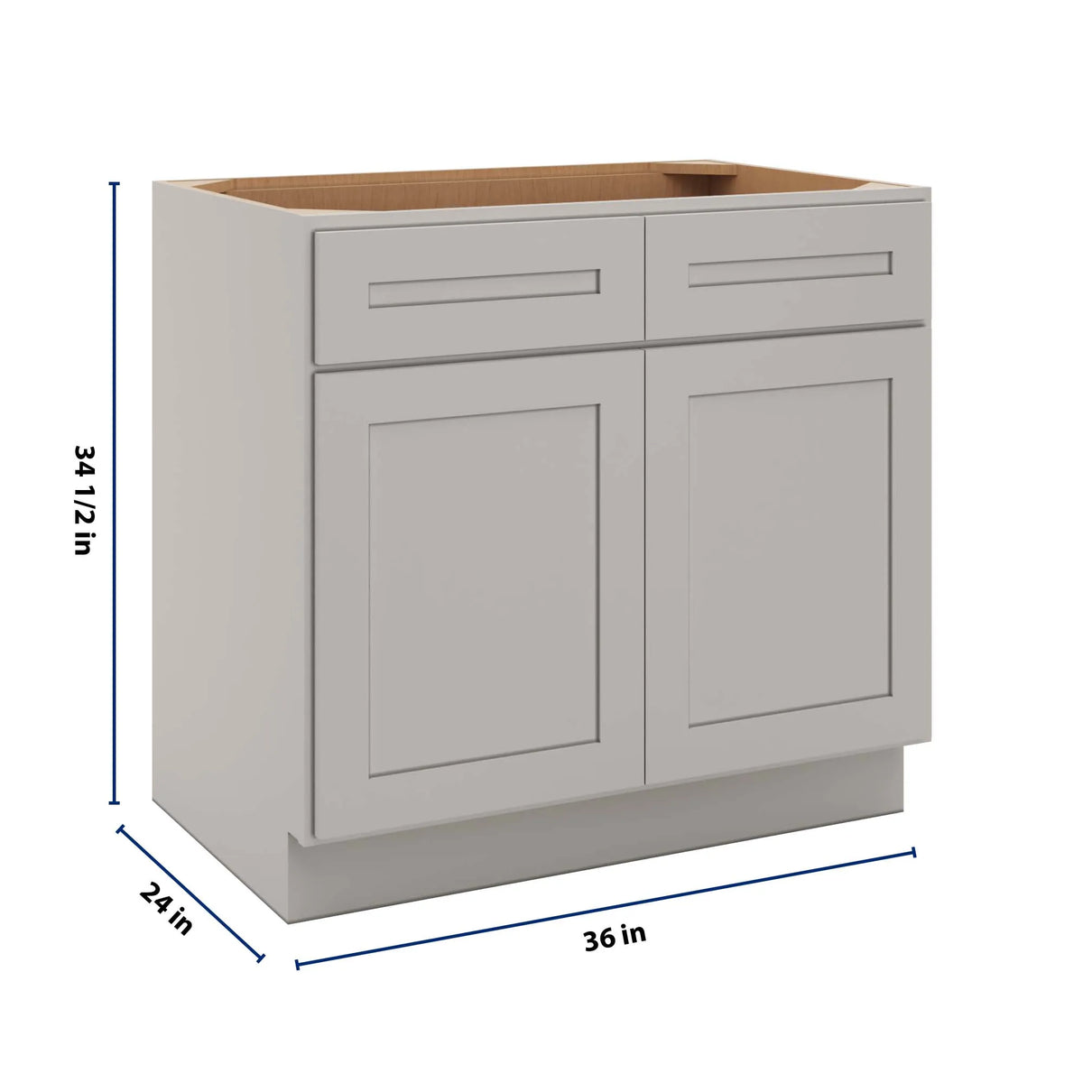 CNC Luxor 5-Piece Misty Grey 36" W 2 Drawer Double Door Base Cabinet W/ 2 Pullout Shelf