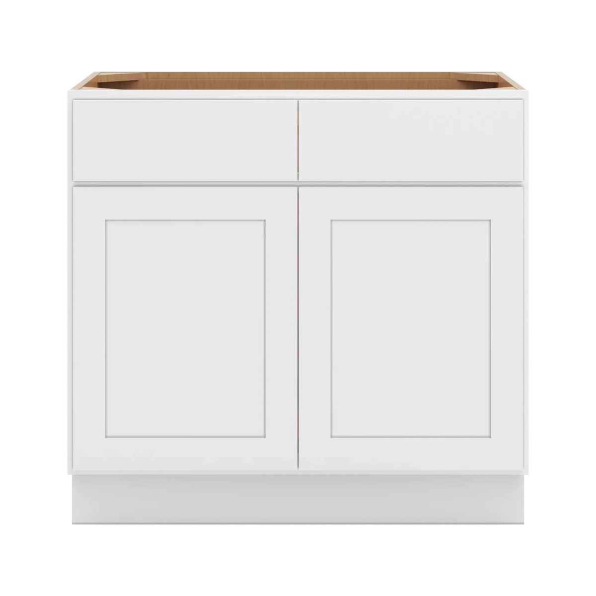 cnc luxor white 36 w 2 drawer double door base cabinet w 2 pullout shelf