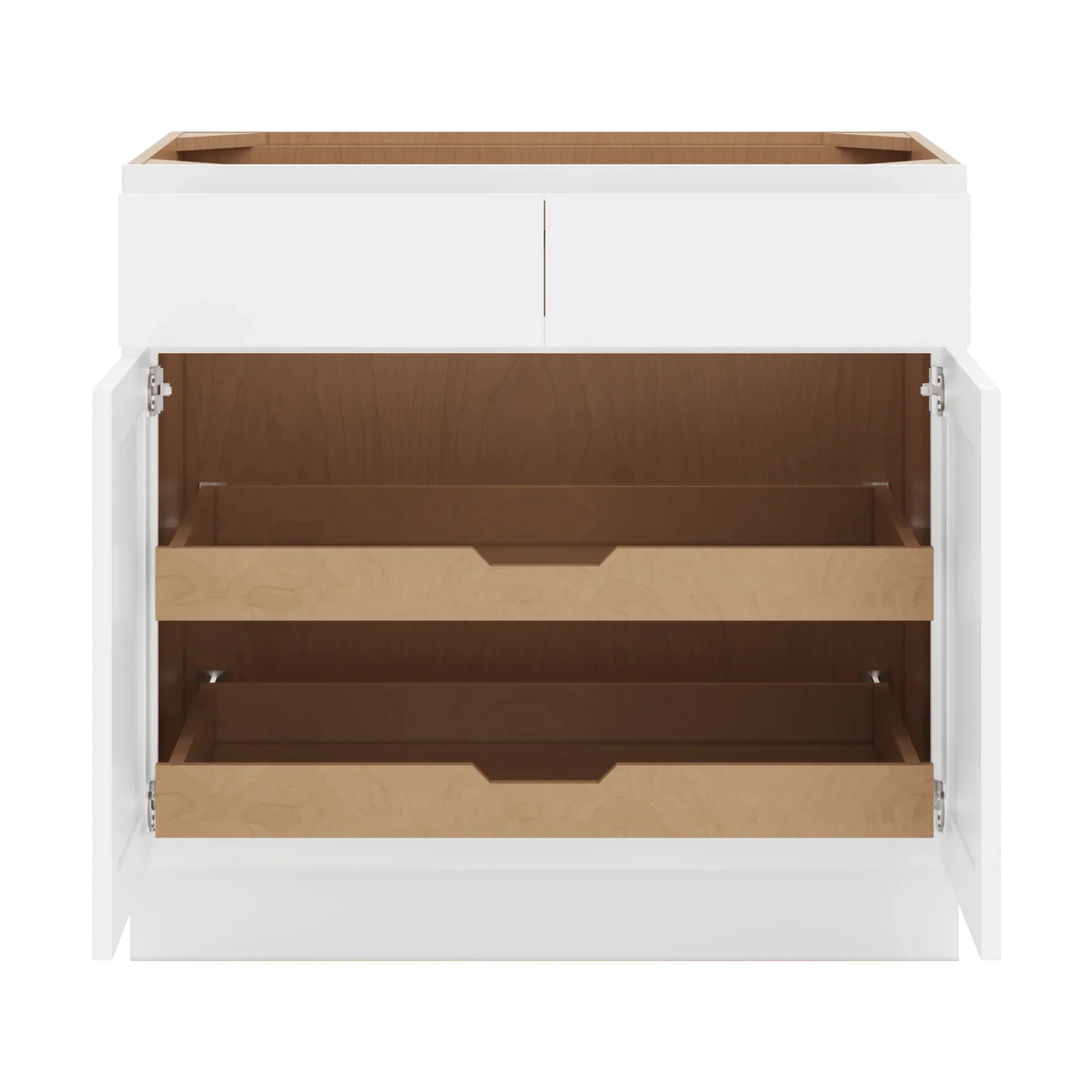 cnc luxor white 36 w 2 drawer double door base cabinet w 2 pullout shelf
